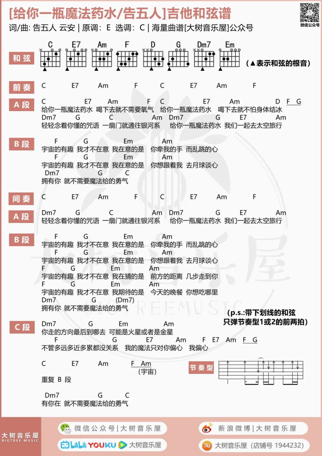 告五人《给你一瓶魔法药水》吉他谱_C调吉他谱/和弦谱_弹唱视频教学-图4