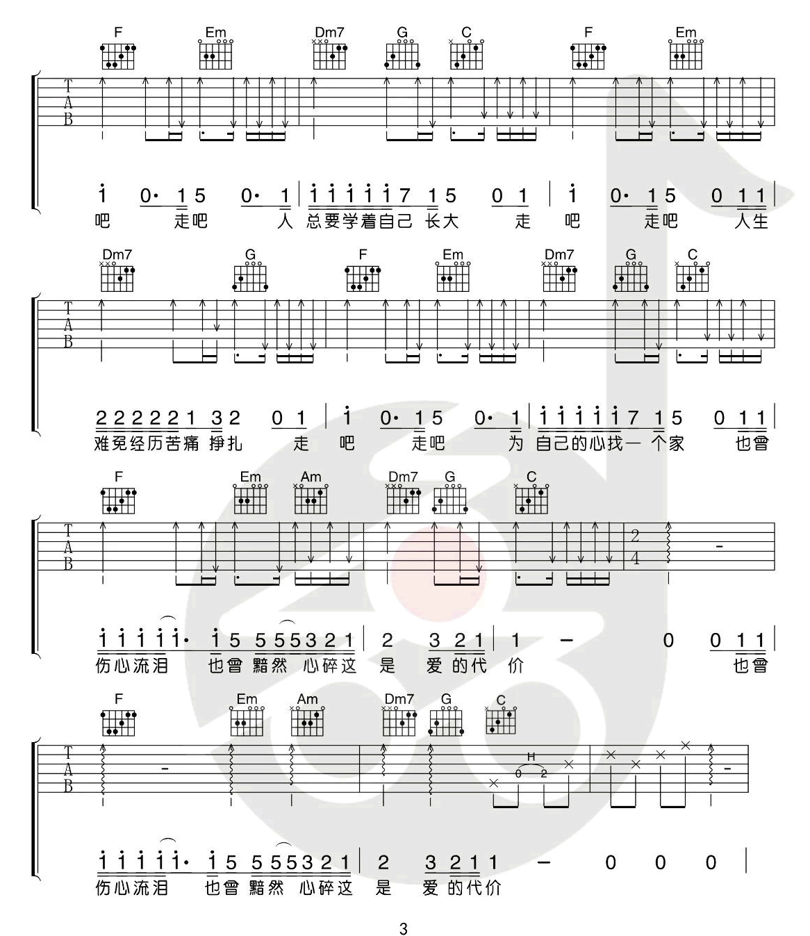 李宗盛《爱的代价》吉他谱_C调原版吉他谱_吉他弹唱视频教学-图3