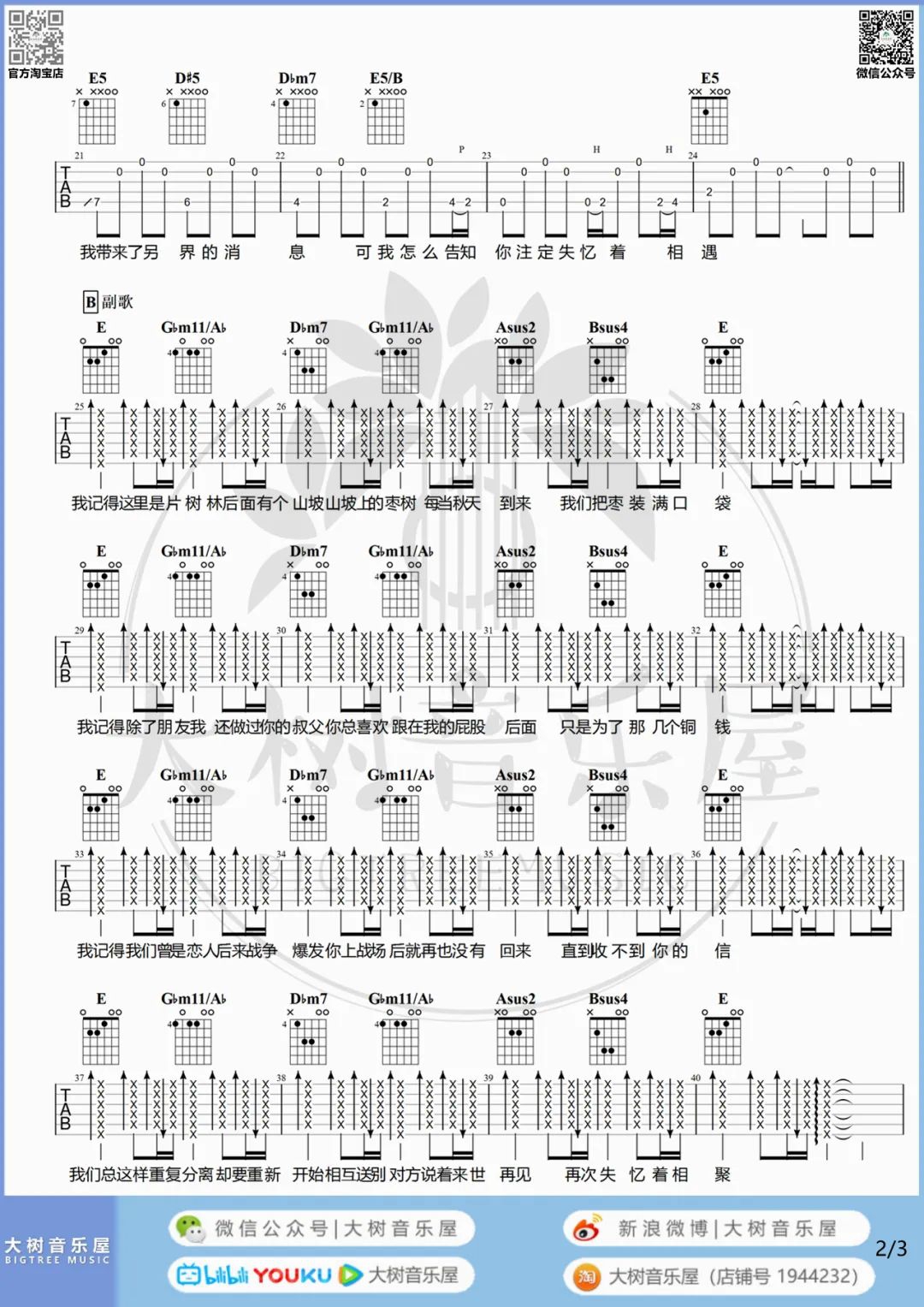 赵雷《我记得》吉他谱_E调原版吉他谱_吉他弹唱视频教学-图2