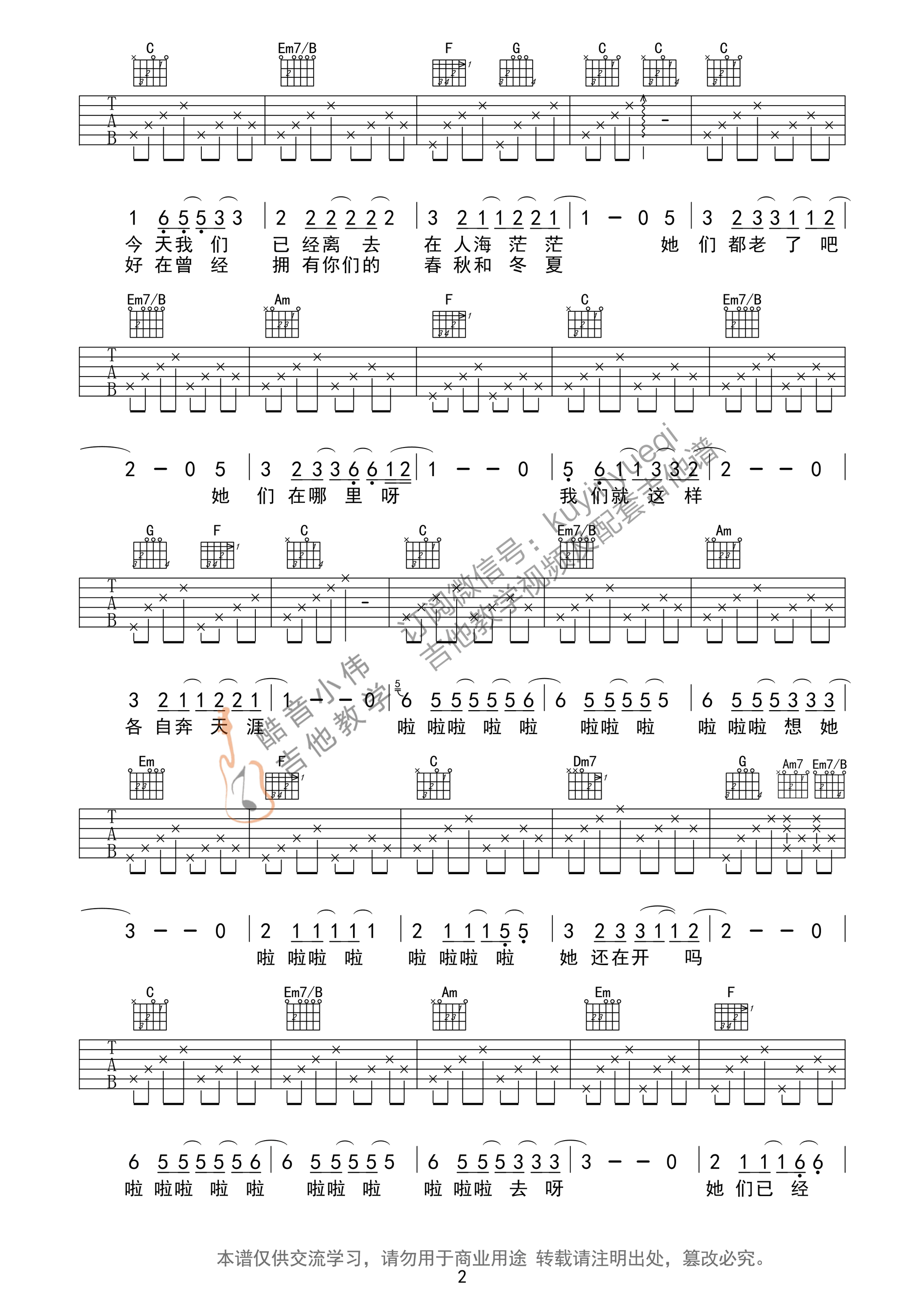 范玮琪《那些花儿》吉他谱_C调原版吉他谱_吉他弹唱视频教学-图2