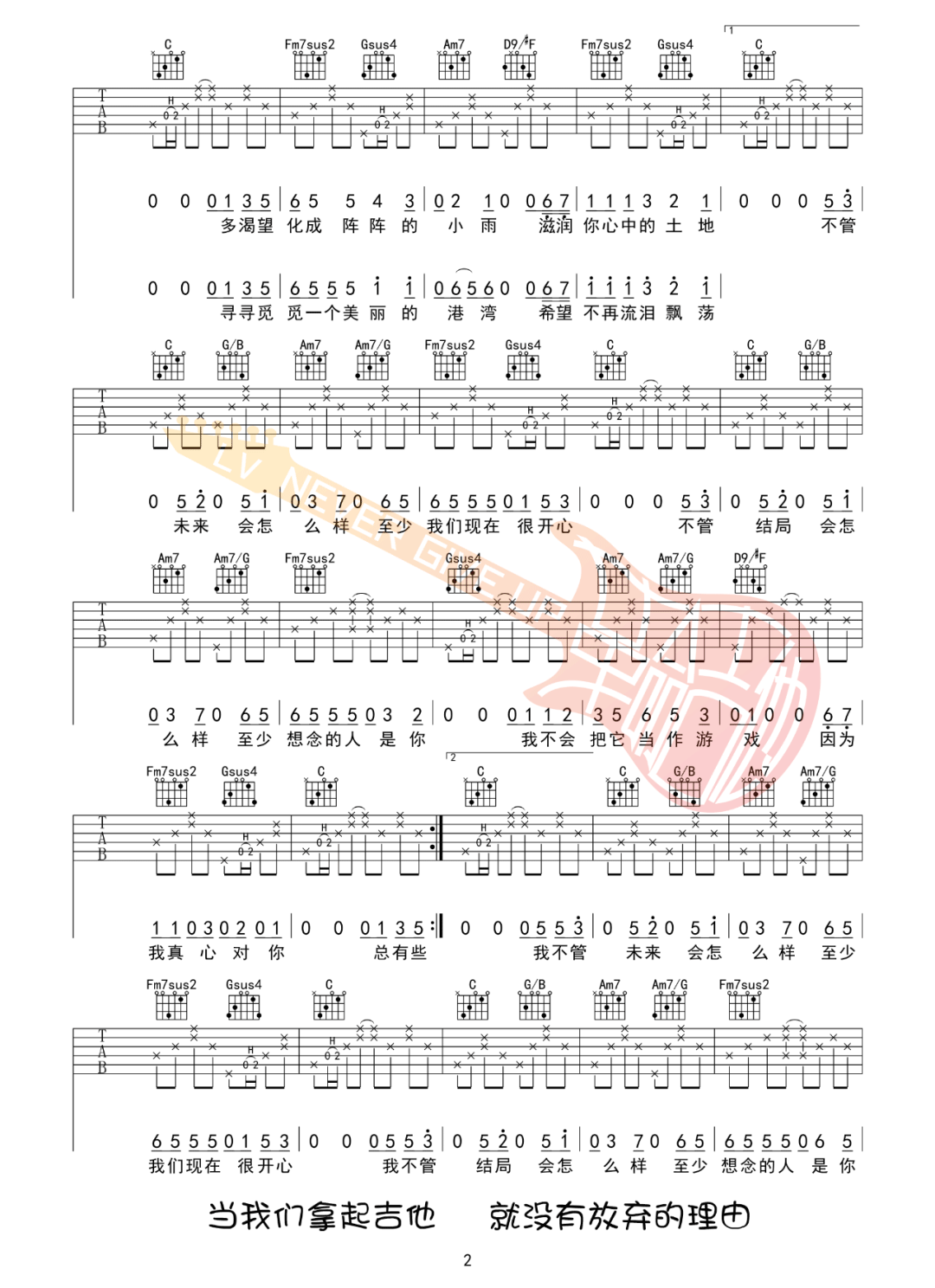 张震岳《小宇》吉他谱_C调原版吉他谱_吉他弹唱视频教学-图2