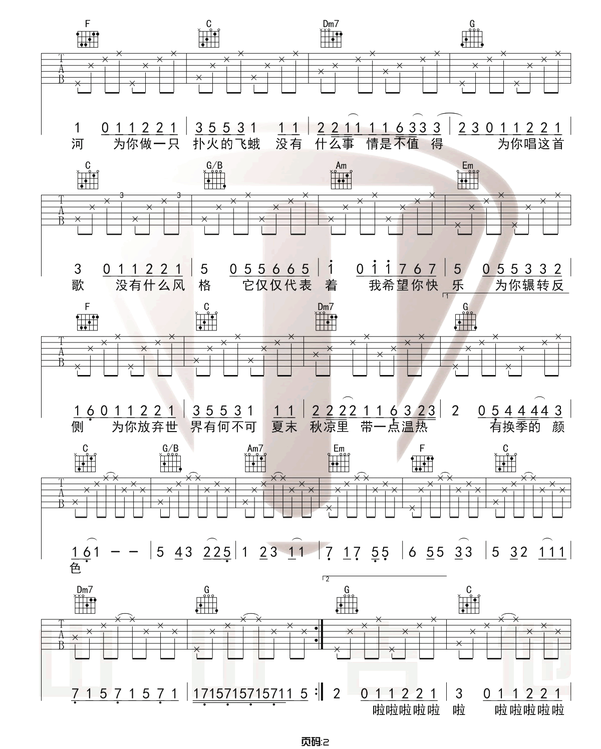 许嵩《有何不可》吉他谱_C调吉他谱_吉他弹唱视频教学视频-图2