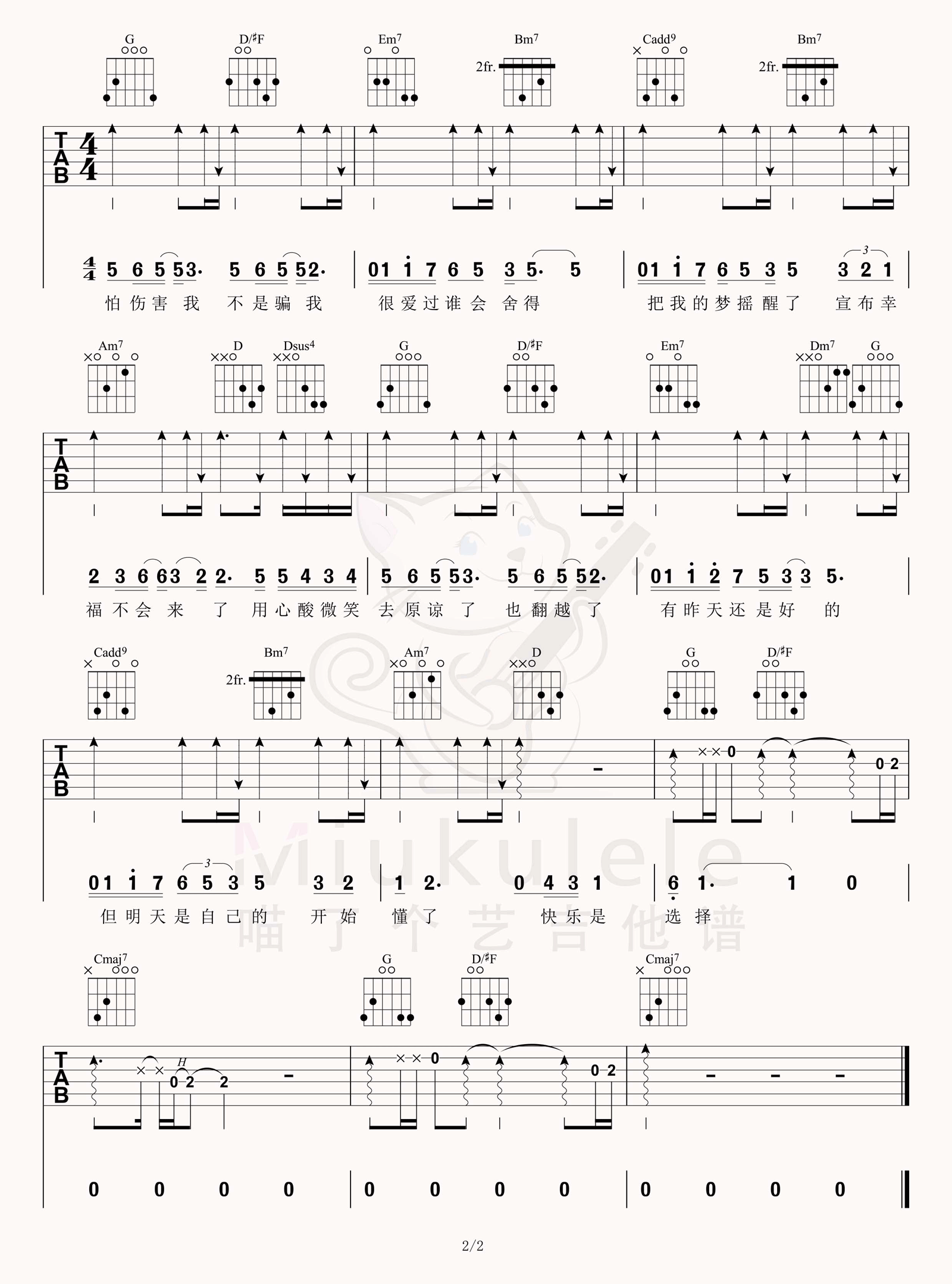 孙燕姿《开始懂了》吉他谱_G调原版吉他谱_吉他弹唱视频教学-图2