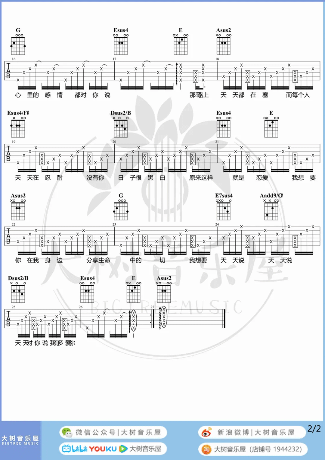 陶喆《天天》吉他谱_A调指法原版吉他谱_吉他弹唱视频教学-图2