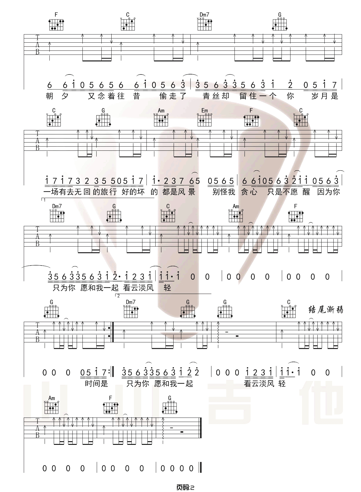 金玟岐《岁月神偷》吉他谱_C调男生版吉他谱_吉他弹唱视频教学-图2
