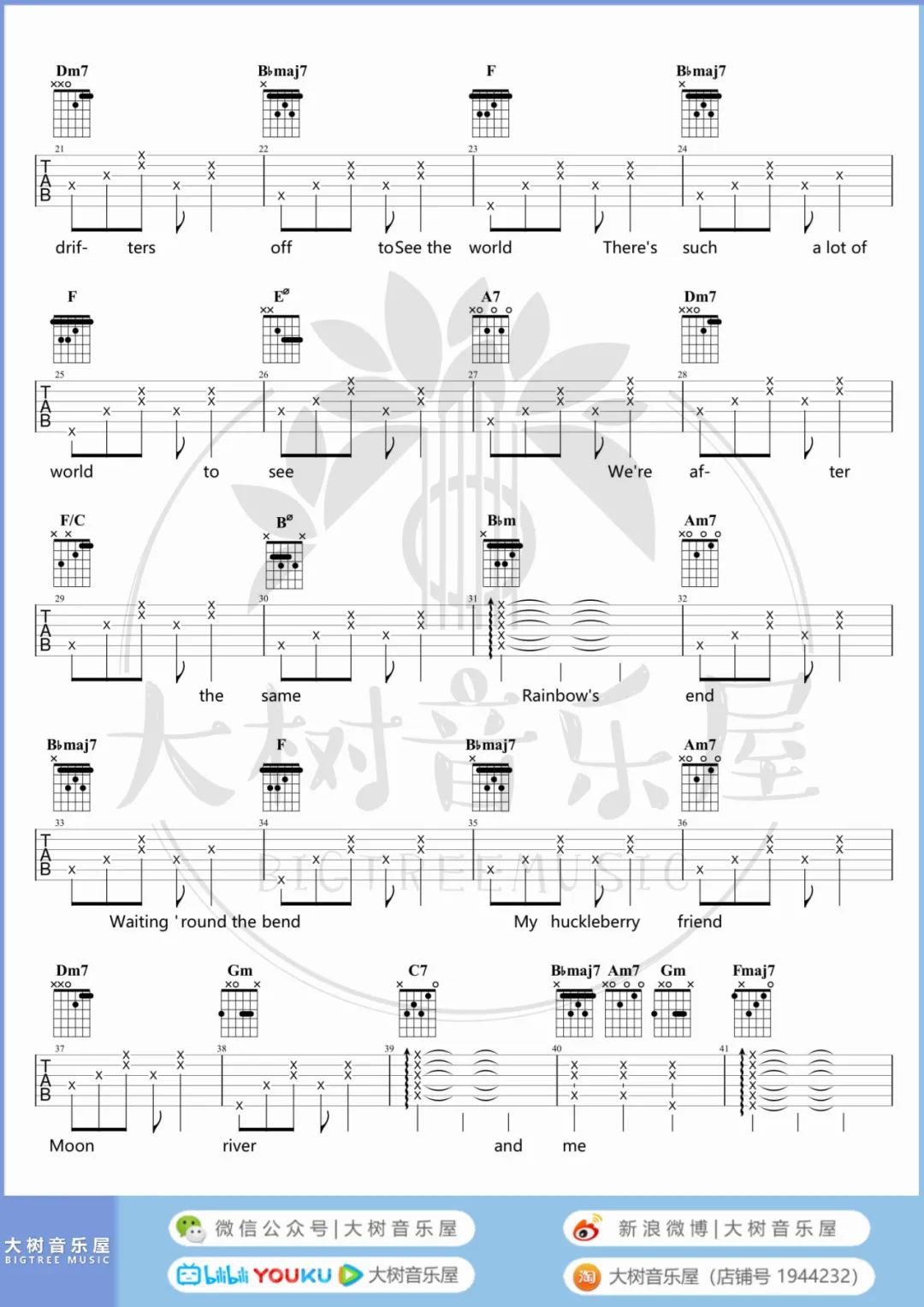 奥黛丽赫本《Moon River》吉他谱_F调和弦谱/吉他谱_弹唱视频教学-图2