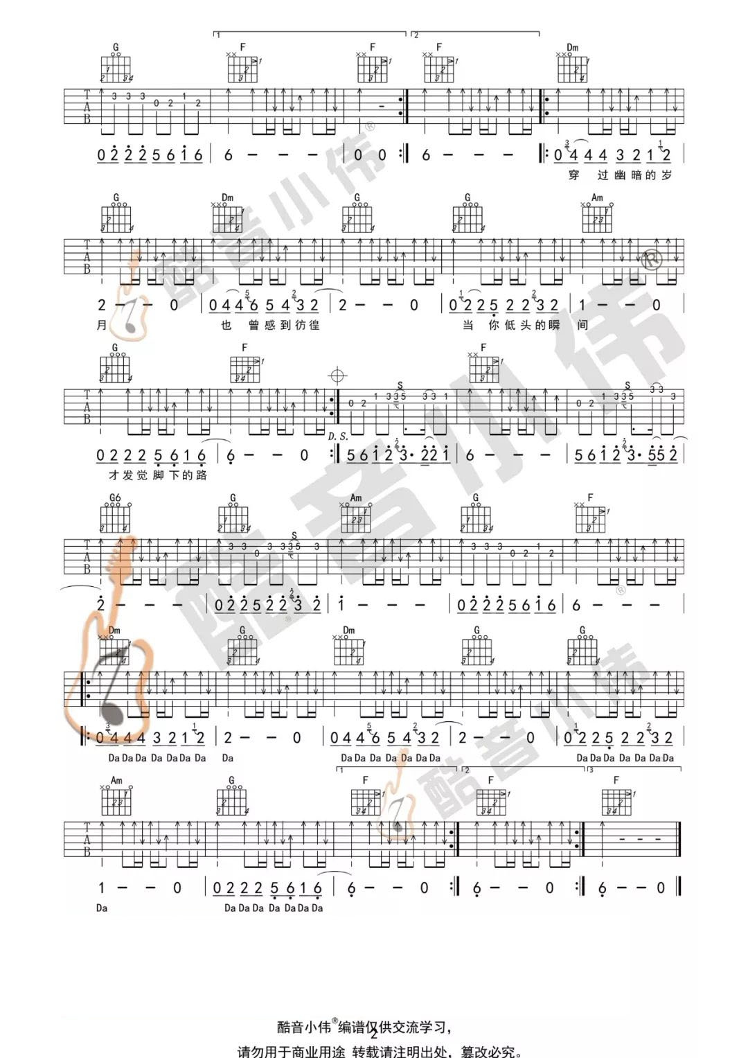 许巍《蓝莲花》吉他谱_C调指法原版吉他谱_吉他弹唱视频教学-图2