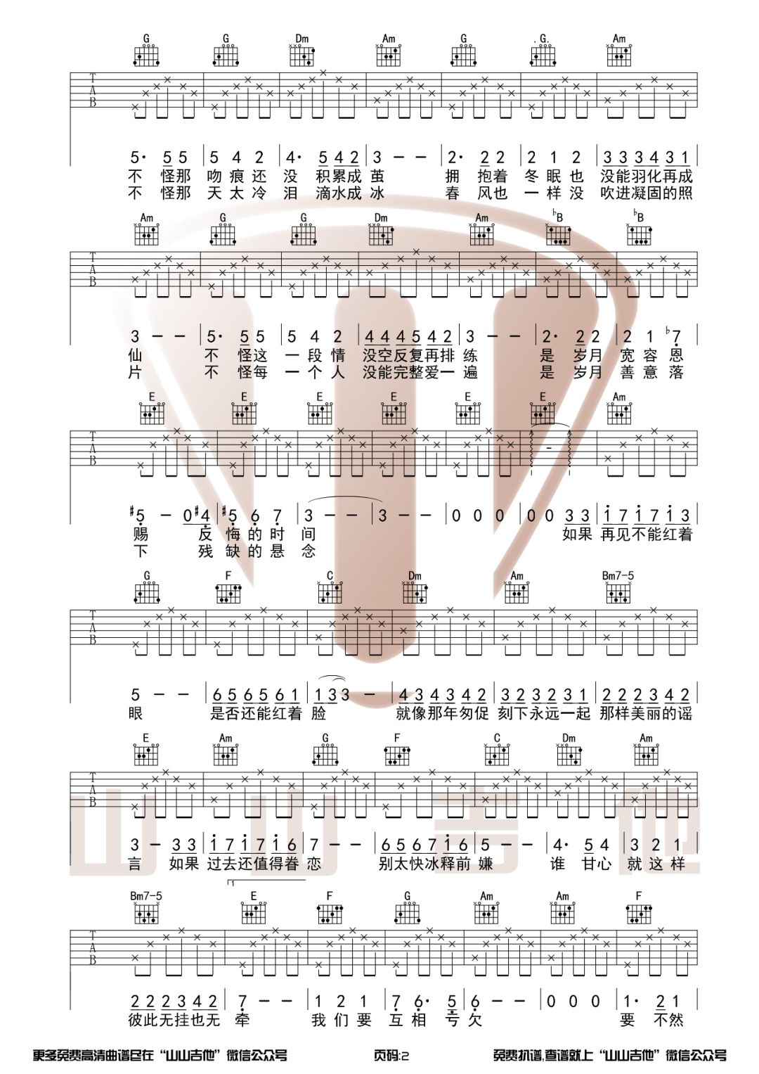 王菲《匆匆那年》吉他谱_C调指法原版吉他谱_吉他弹唱视频教学-图2