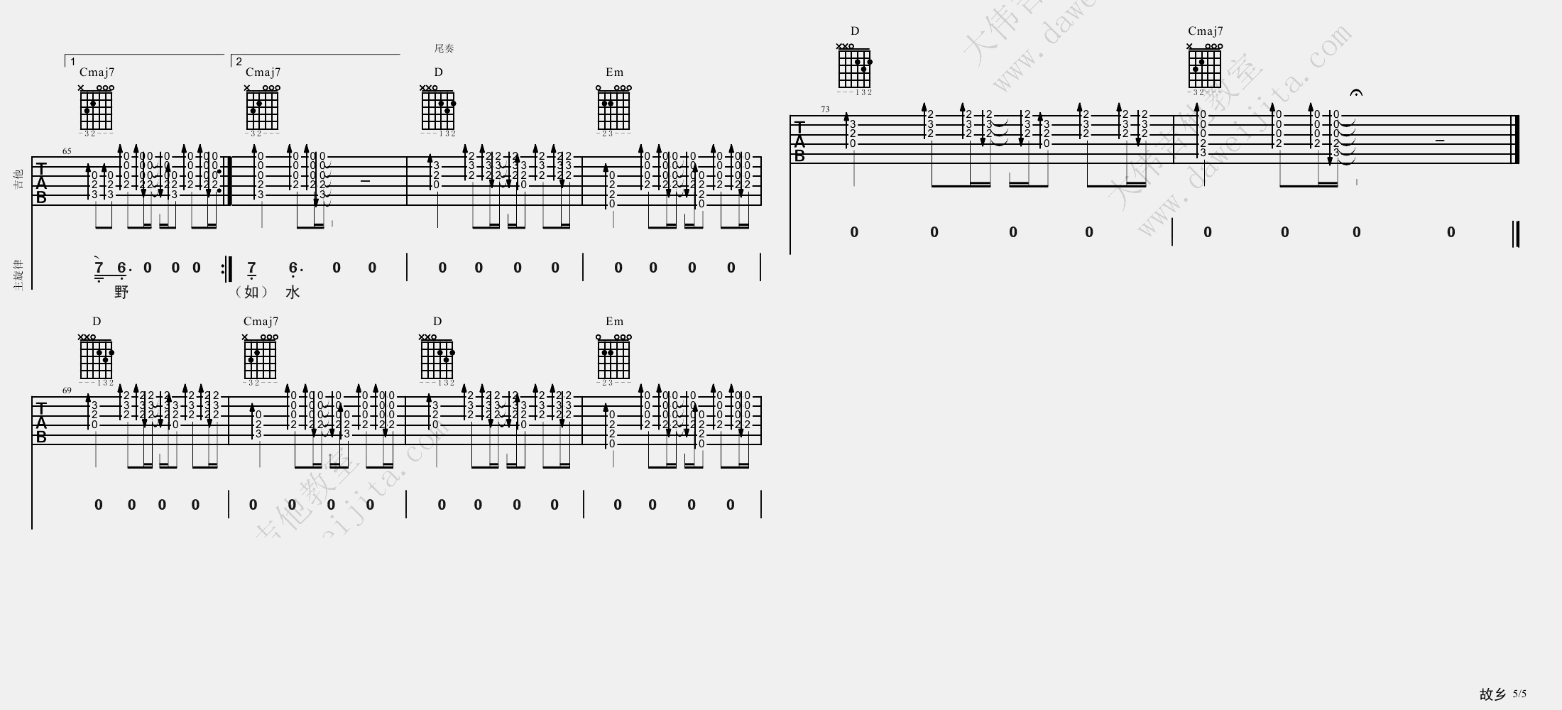 许巍《故乡》吉他谱_G调指法原版吉他谱_吉他弹唱视频教学-图5