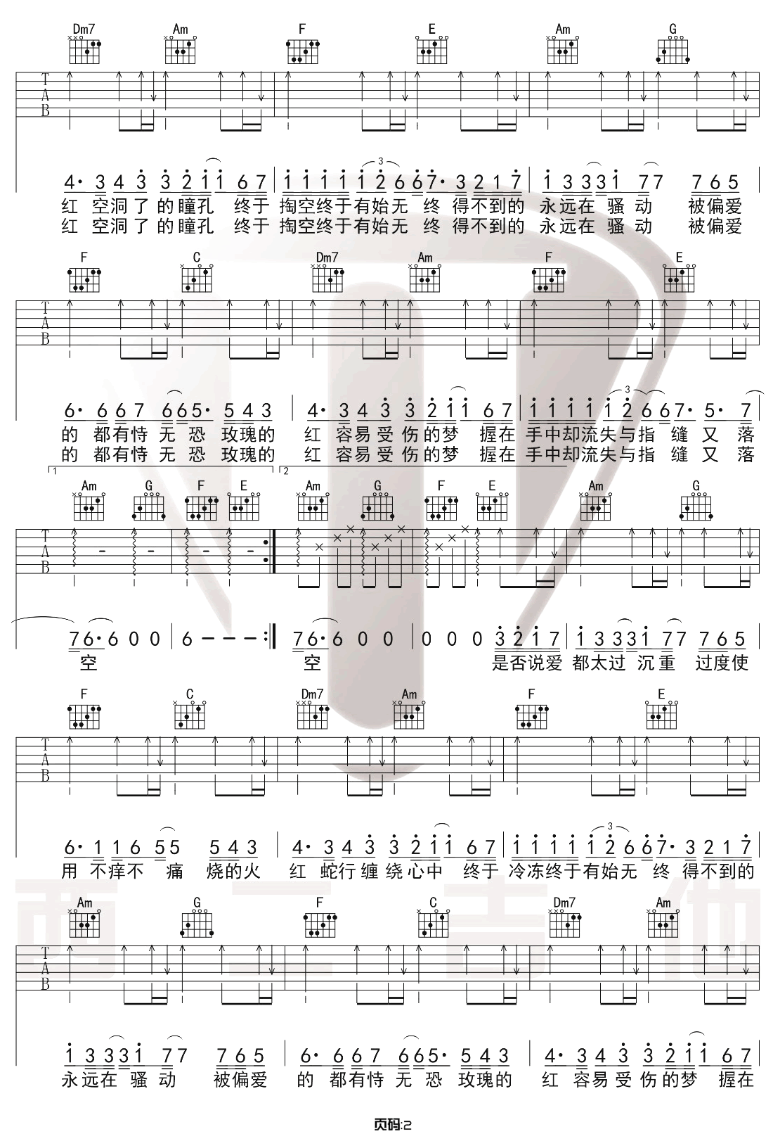 陈奕迅《红玫瑰》吉他谱_C调原版吉他谱_吉他弹唱视频教学-图2