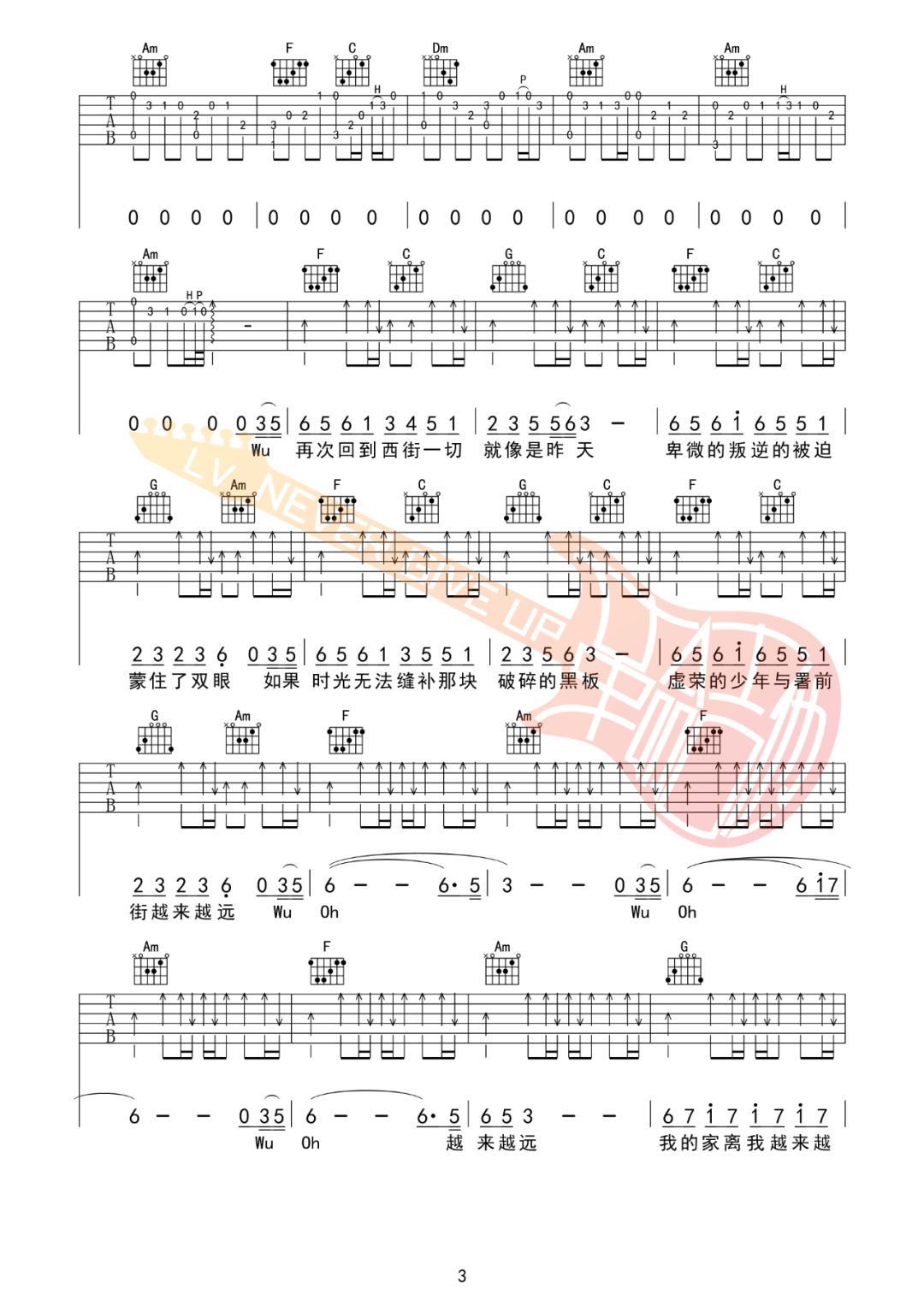 赵雷《署前街少年》吉他谱_C调原版吉他谱_吉他弹唱视频教学-图3