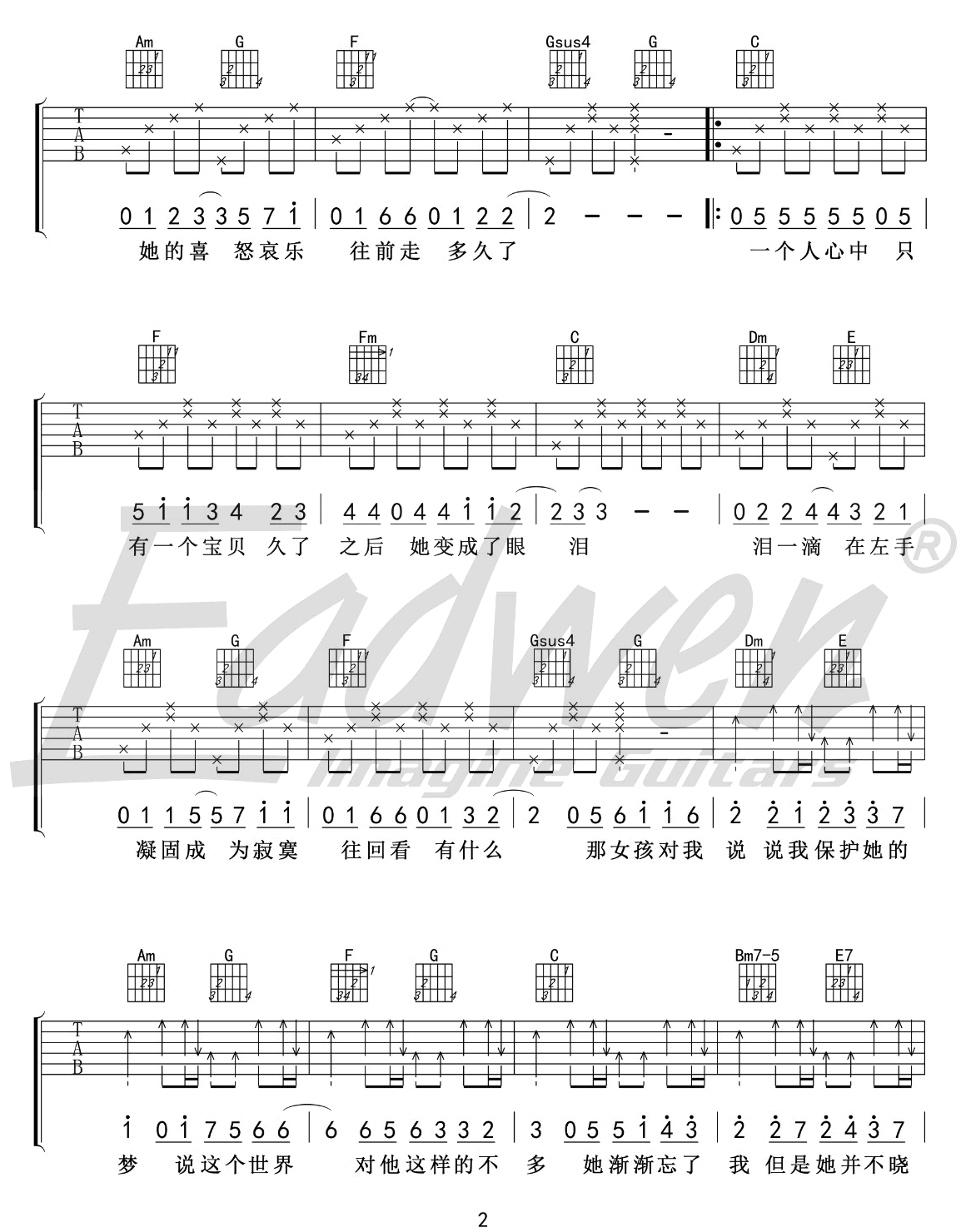 戴羽彤《那女孩对我说》吉他谱_C调吉他谱_吉他弹唱视频教学-图2