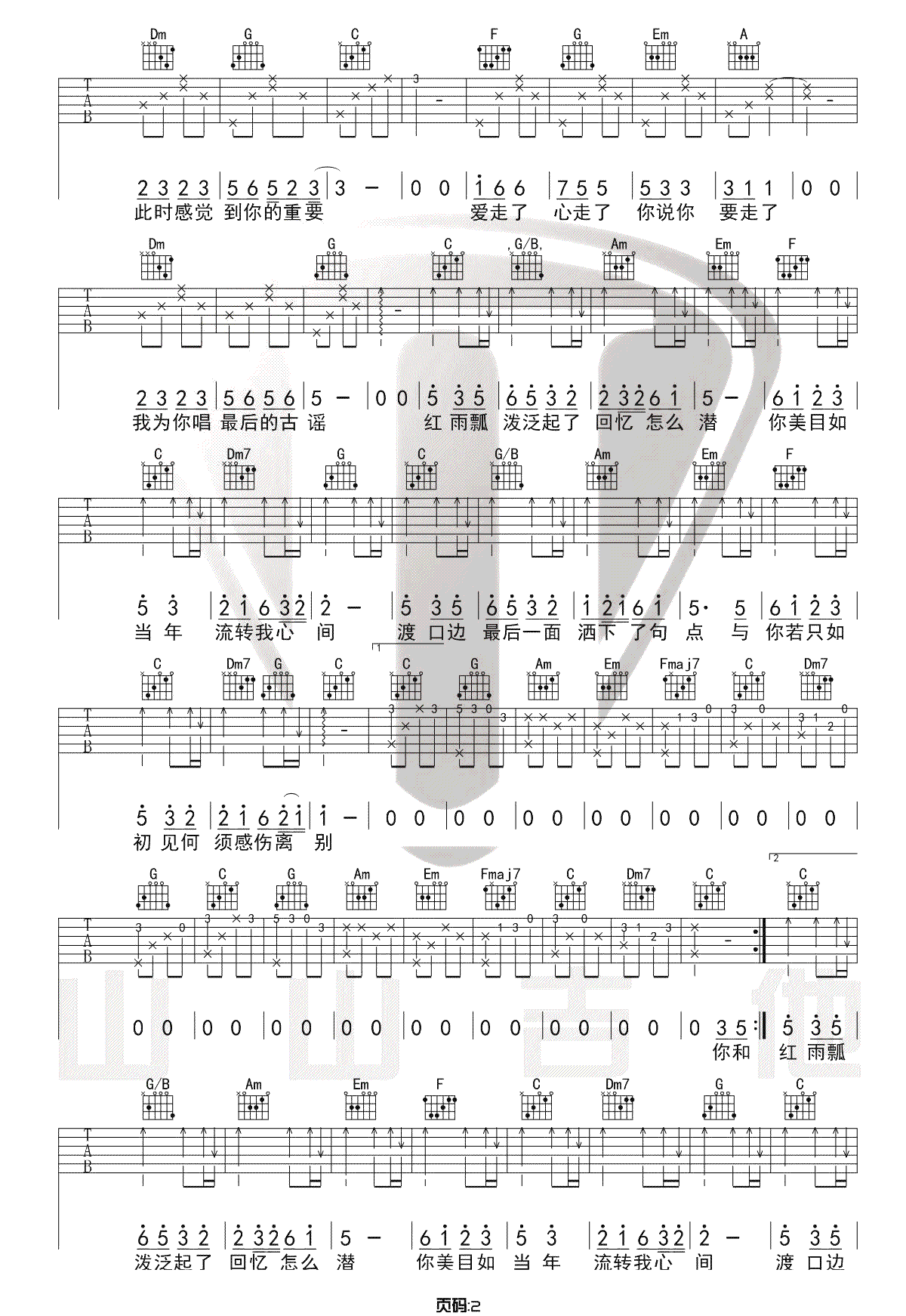 许嵩《如果当时》吉他谱_C调原版吉他谱_吉他弹唱视频教学-图2