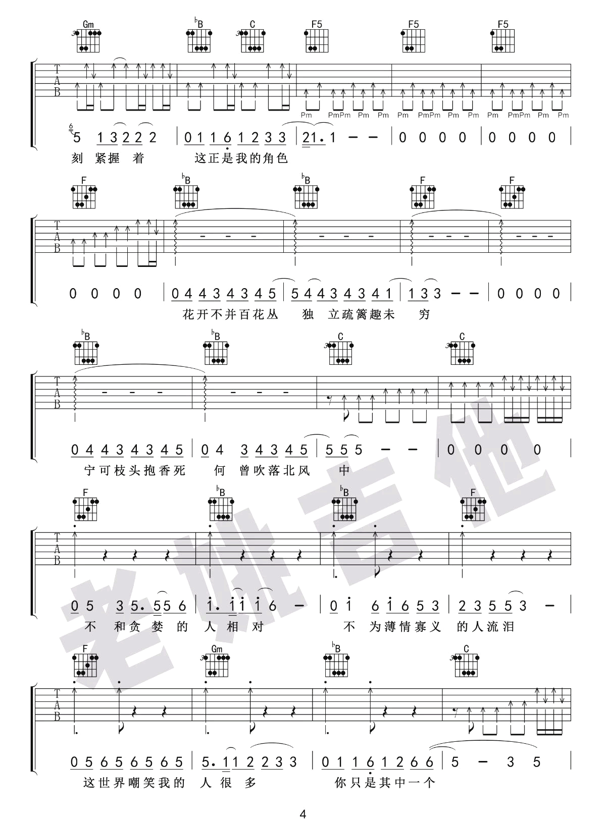 赵雷《小人物》吉他谱_F调指法扫弦版吉他谱_吉他弹唱视频教学-图4