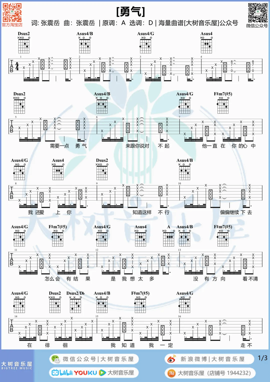 夏日入侵企画《勇气》吉他谱_D调吉他谱_吉他弹唱视频教学-图1