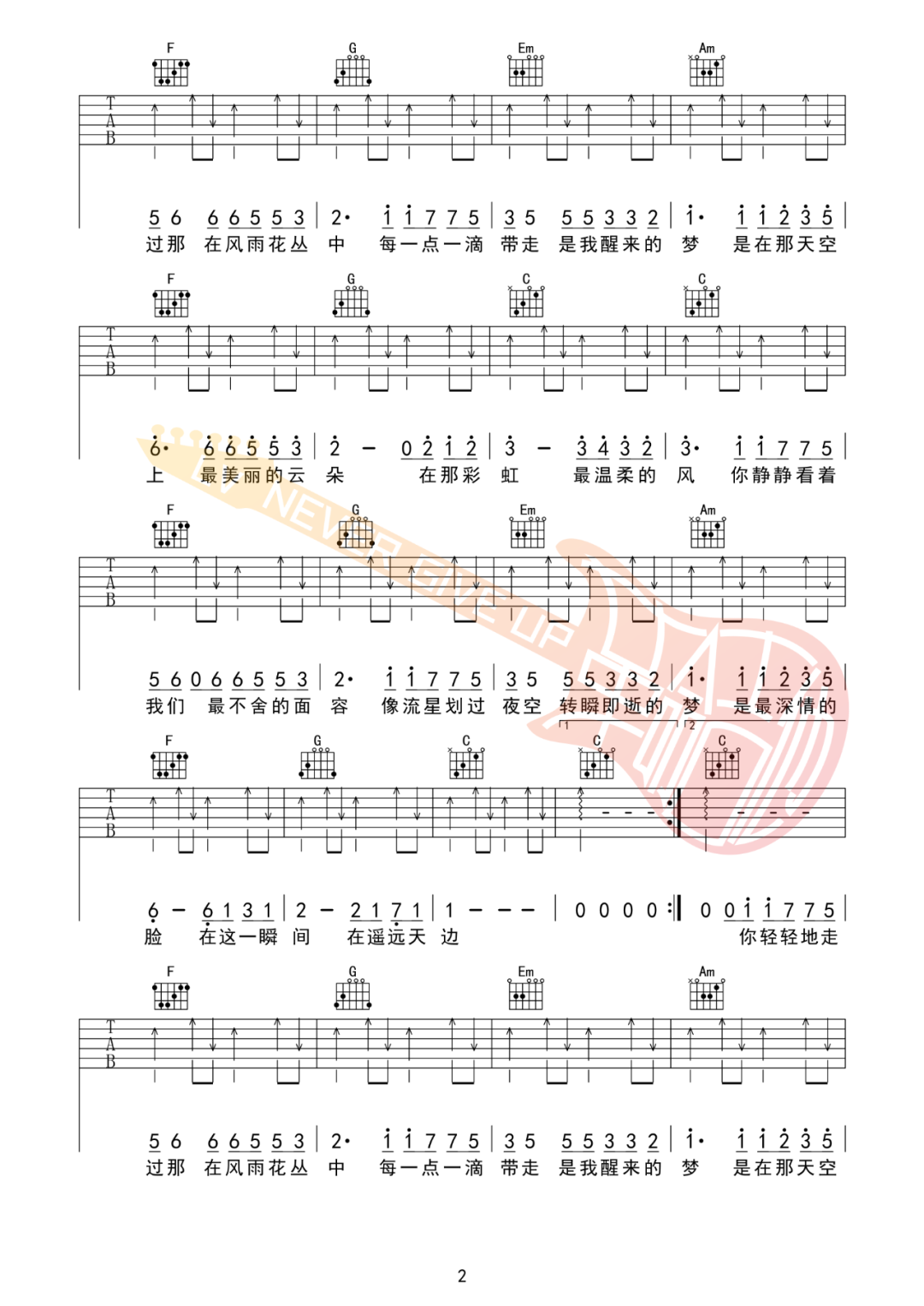 真瑞《最美的瞬间》吉他谱_C调原版吉他谱_吉他弹唱视频教学-图2