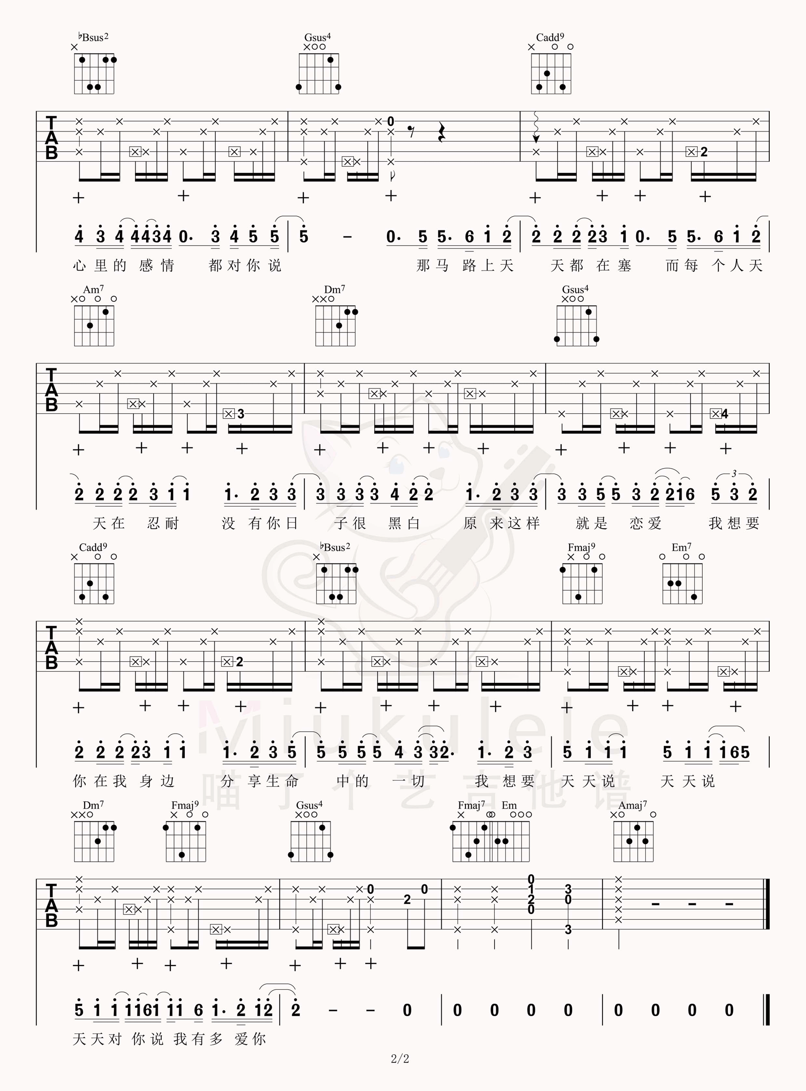 陶喆《天天》吉他谱_C调指法原版吉他谱_吉他弹唱视频教学-图2
