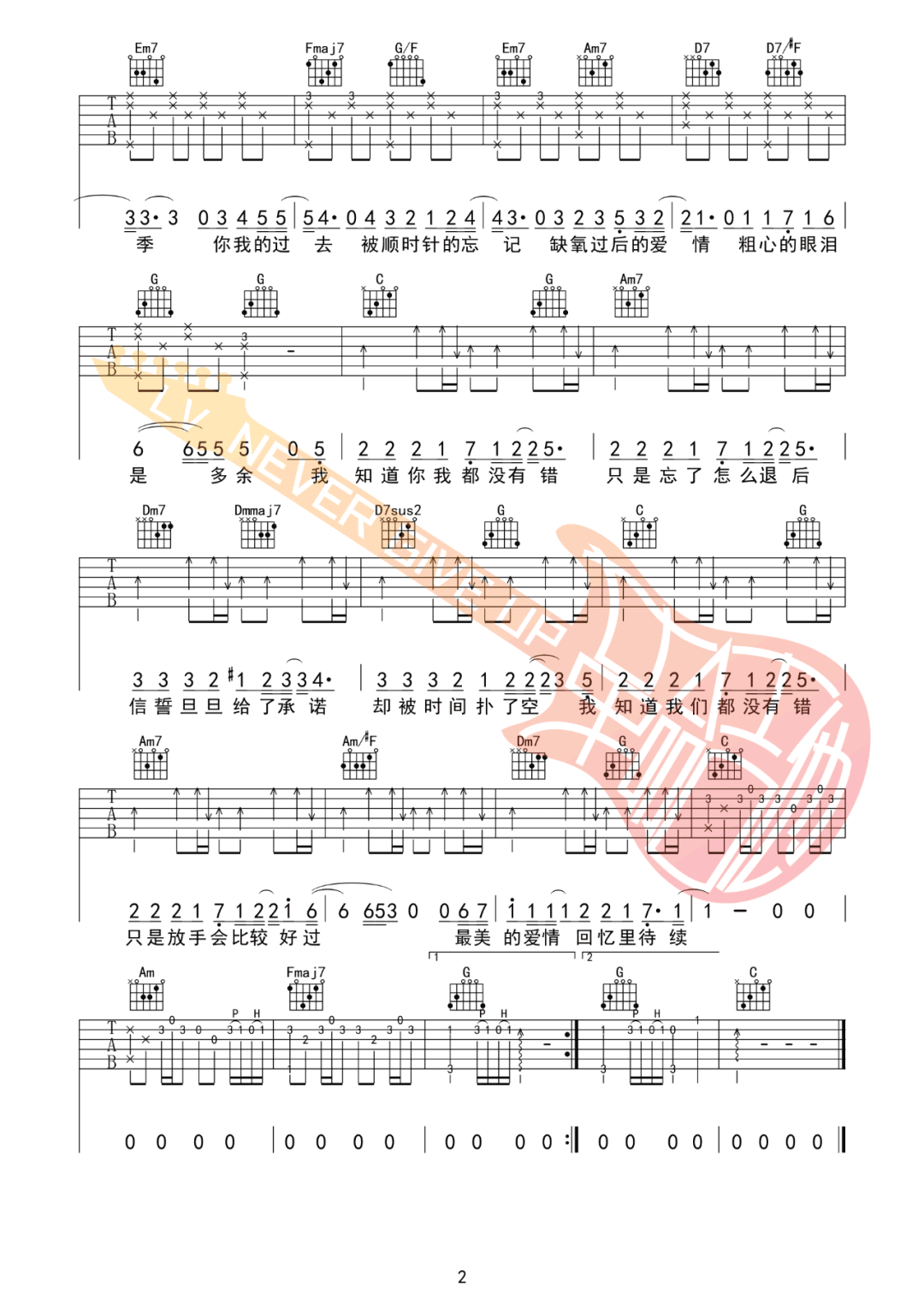 周杰伦《退后》吉他谱_C调指法原版吉他谱_吉他弹唱视频教学-图2