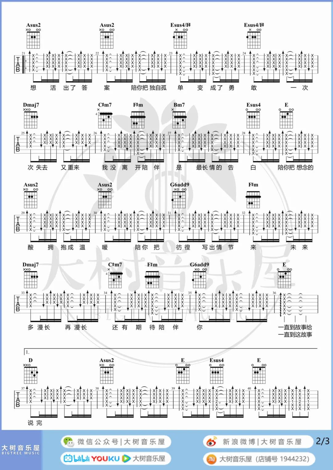 陈奕迅《陪你度过漫长岁月》吉他谱_A调吉他谱/和弦谱_弹唱视频教学-图2