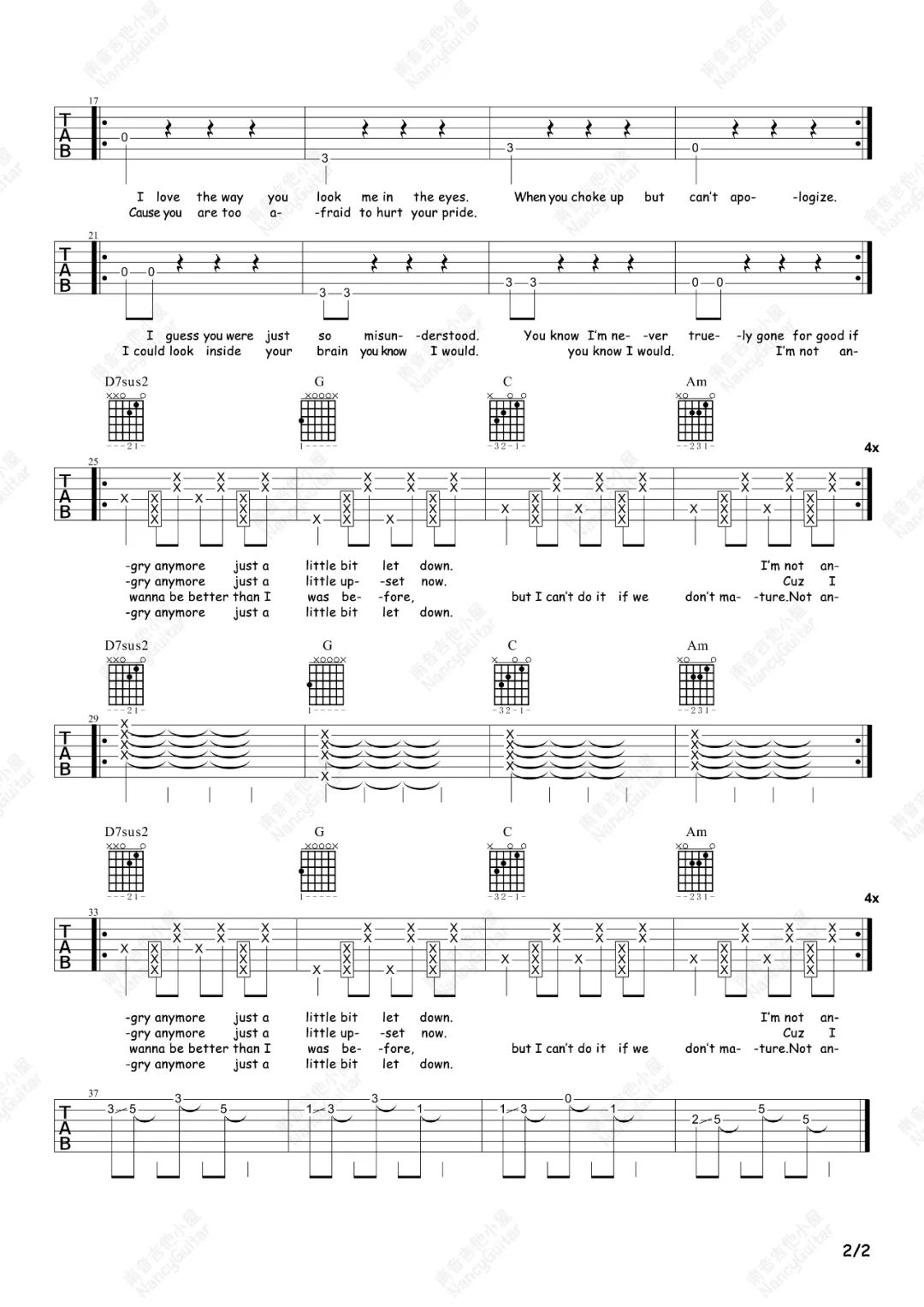 Chris James《Not Angry》吉他谱_C调吉他谱_吉他弹唱视频教学-图2