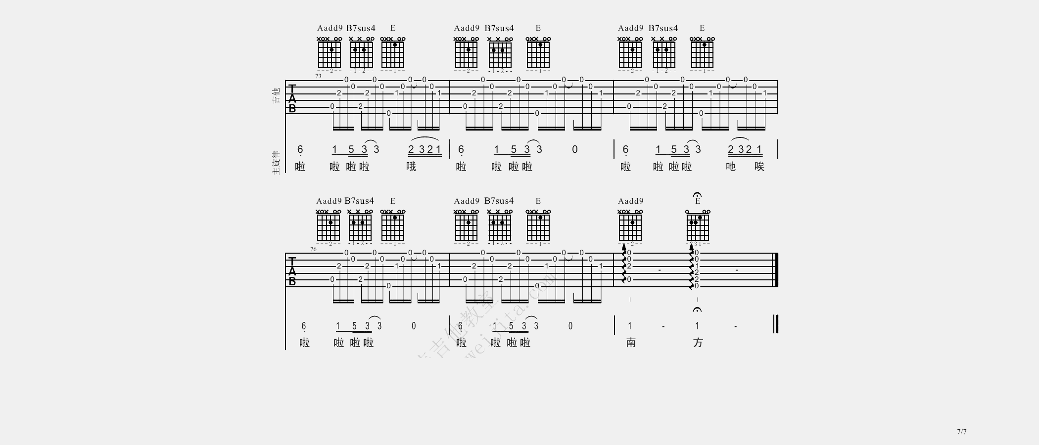 赵雷《南方姑娘》吉他谱_E调原版吉他谱_吉他弹唱视频教学-图5