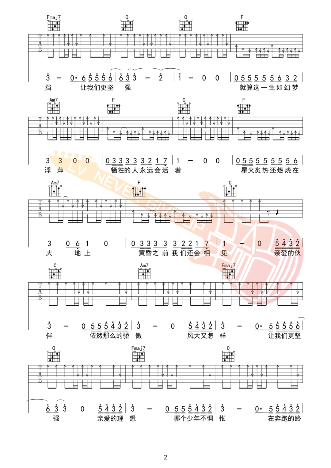 新裤子乐队《我不要熄灭在风中》吉他谱_C调吉他谱_吉他弹唱视频教学-图2