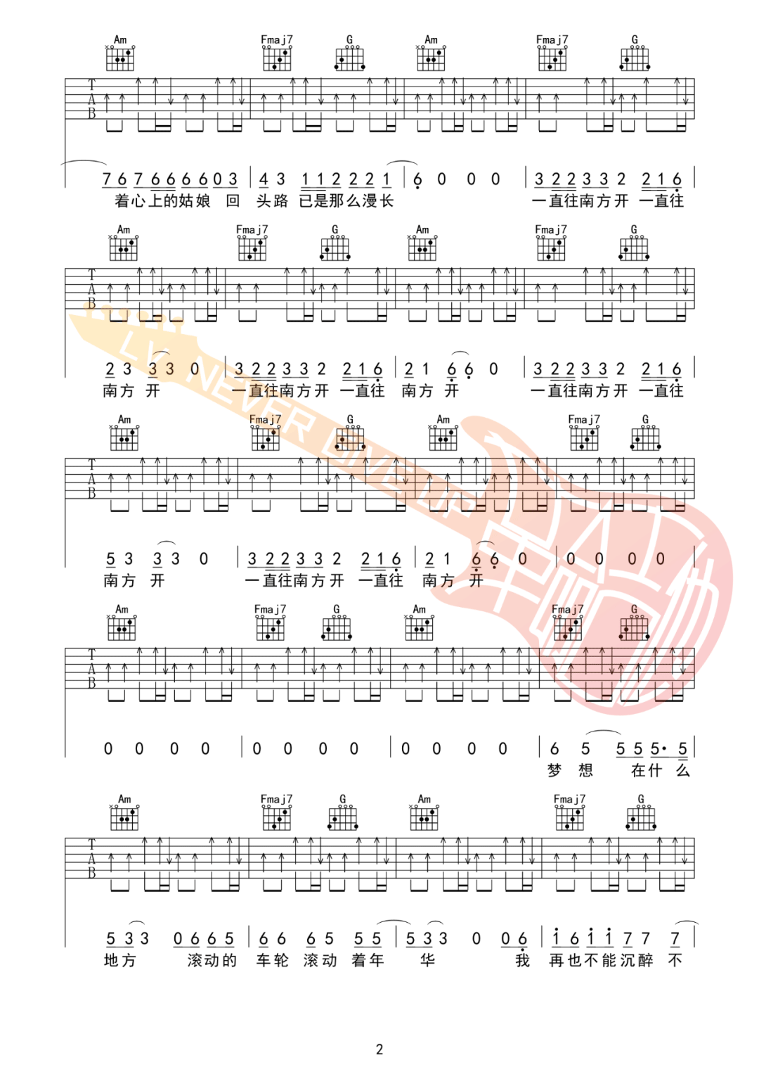 痛仰乐队《公路之歌》吉他谱_C调指法吉他谱_吉他弹唱视频教学-图2