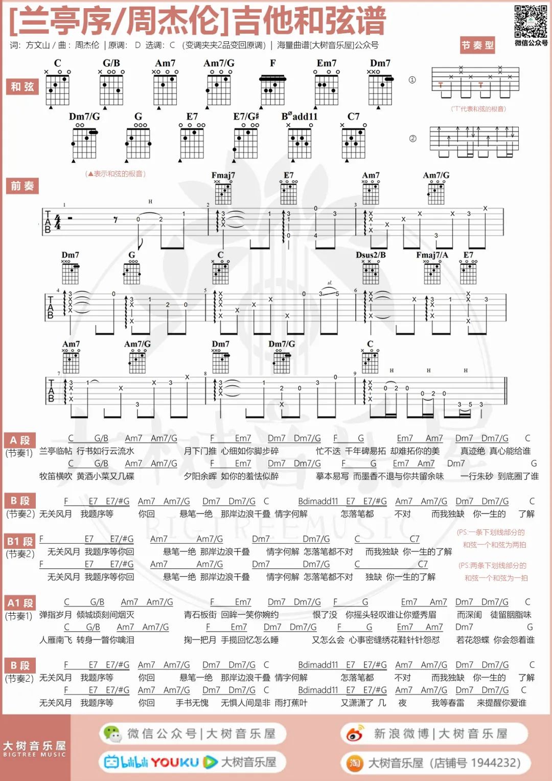 周杰伦《兰亭序》吉他谱_C调原版吉他谱/和弦谱_吉他弹唱视频教学-图5