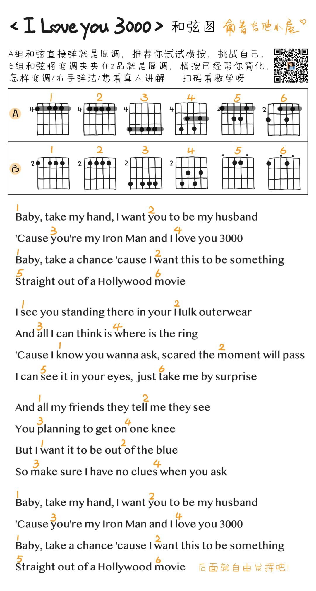 Stephanie Poetri《I Love You 3000》吉他谱_降G调弹唱视频教学-图3