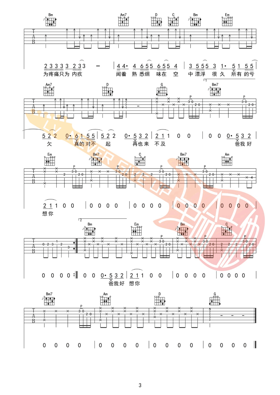 赵雷《欠父亲的话》吉他谱_G调原版吉他谱_吉他弹唱视频教学-图3