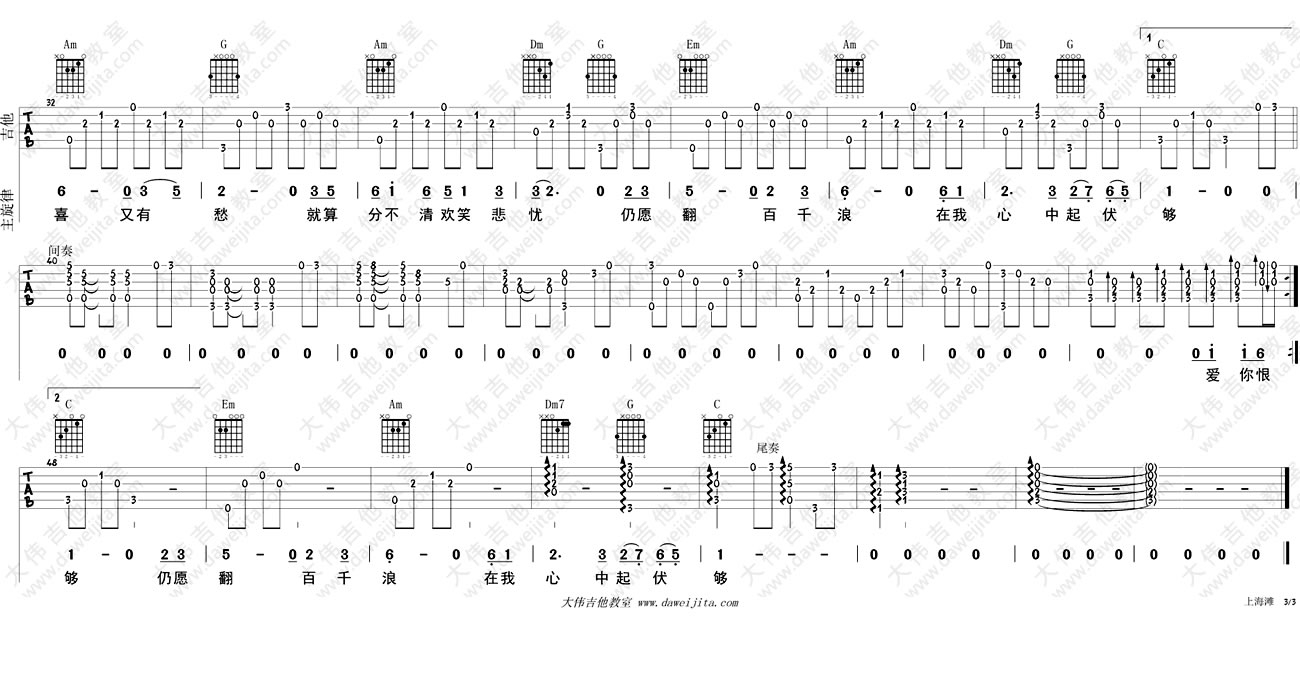 叶丽仪《上海滩》吉他谱_C调指法原版吉他谱_吉他弹唱视频教学-图3