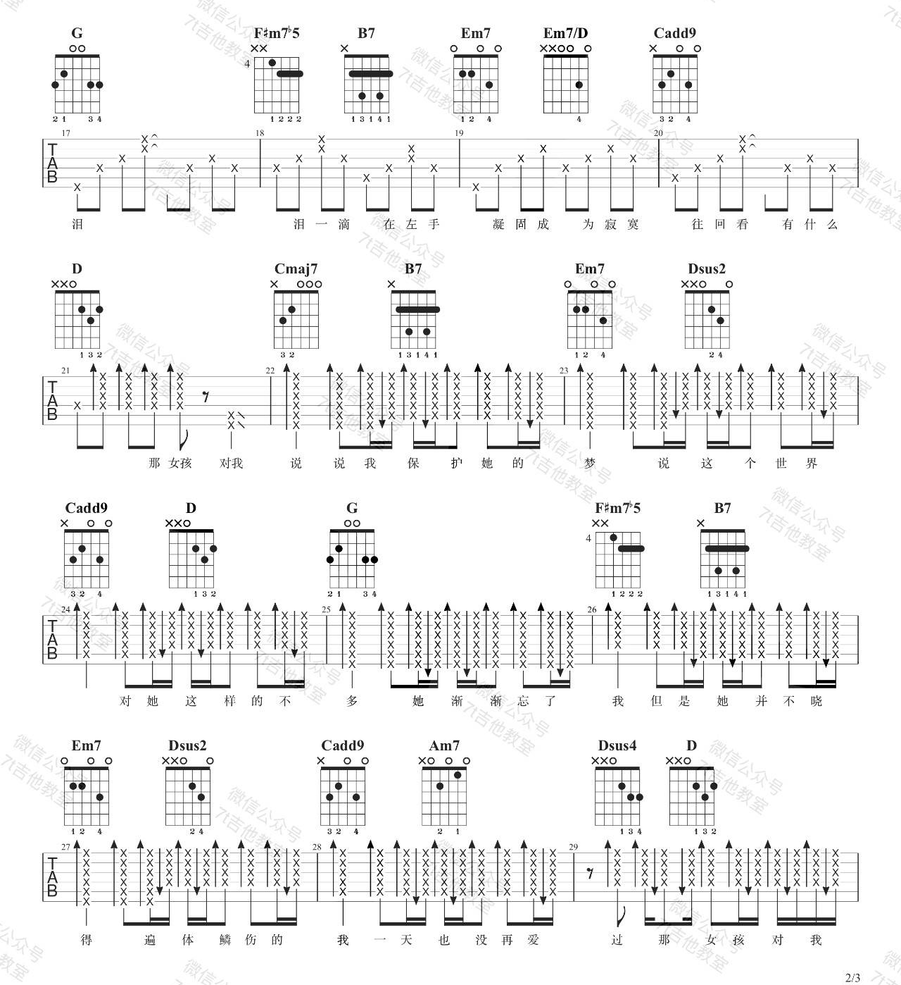 黄义达《那女孩对我说》吉他谱_G调指法原版弹唱谱-图2