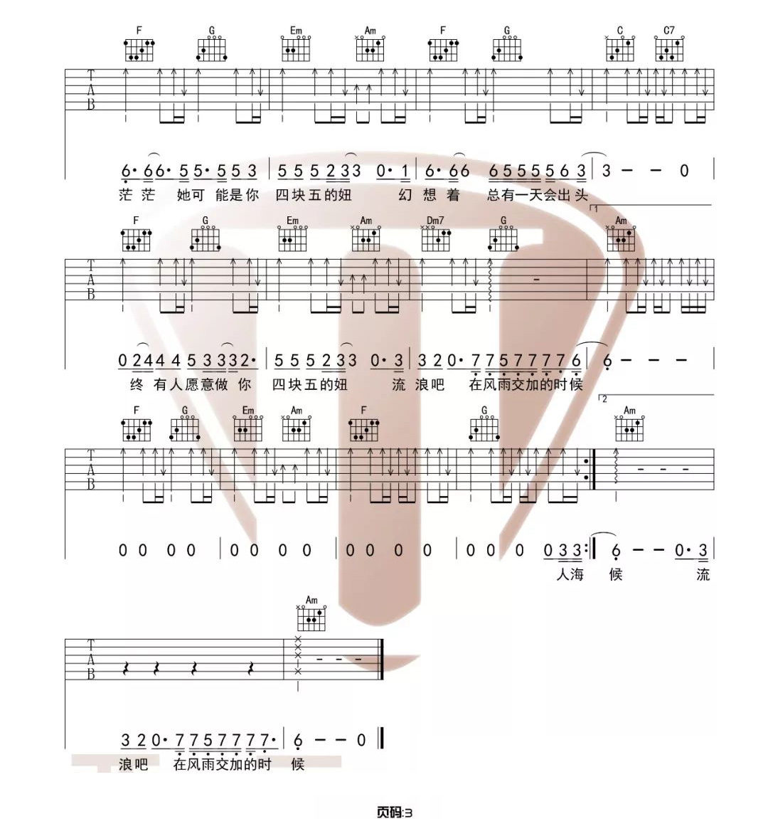 隔壁老樊《四块五》吉他谱_C调原版吉他谱_吉他弹唱视频教学-图3