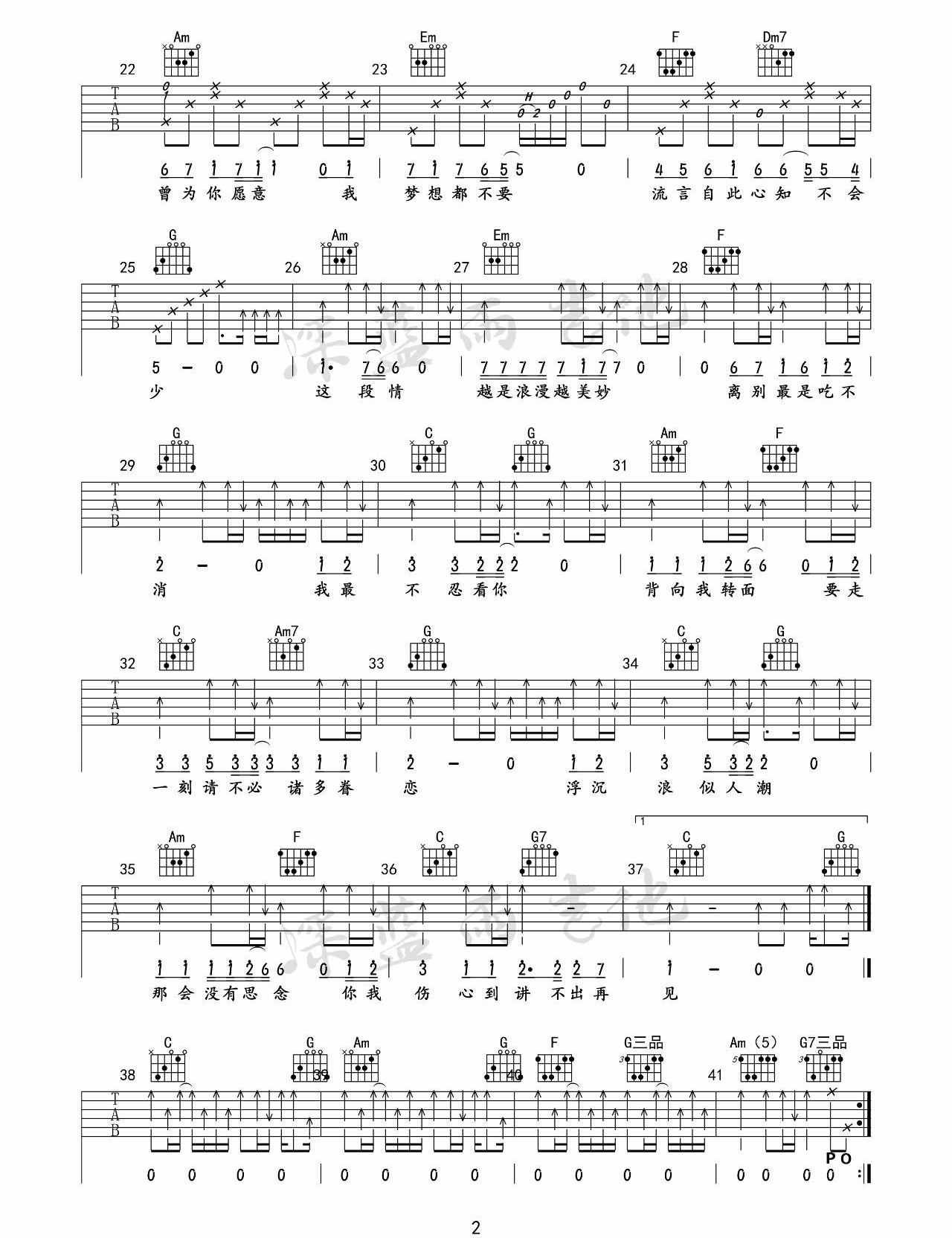 谭咏麟《讲不出再见》吉他谱_C调原版吉他谱_吉他弹唱视频教学-图2