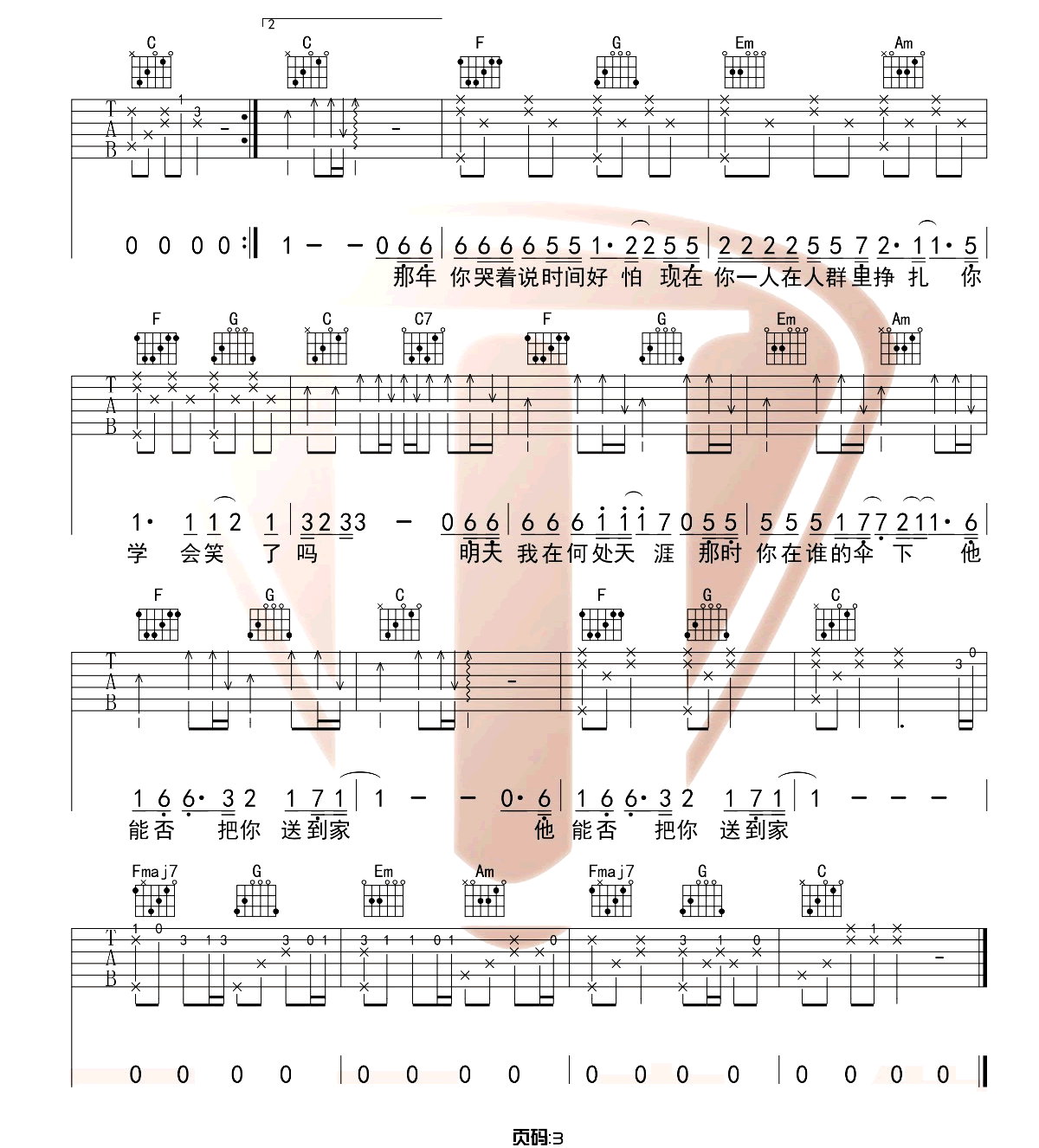 枯木逢春《这城市风总是很大》吉他谱_C调吉他谱_吉他弹唱视频教学-图3