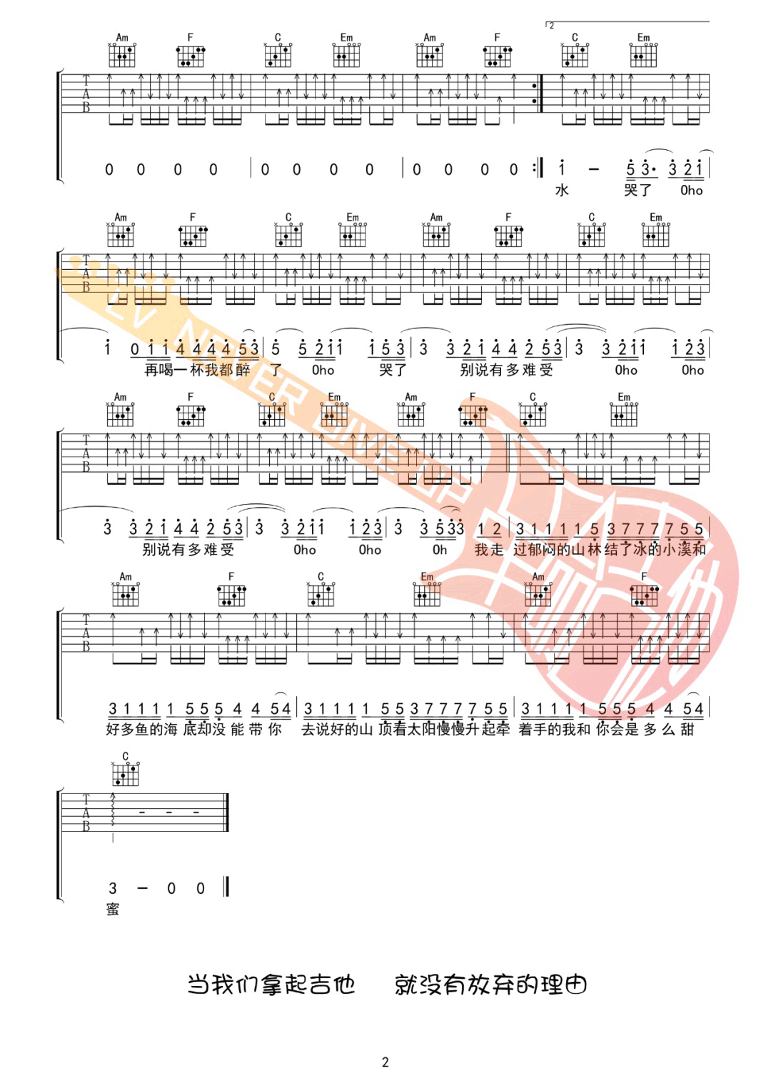 刘烨溦《不如回家喝自来水》吉他谱_C调吉他谱_吉他弹唱视频教学-图2