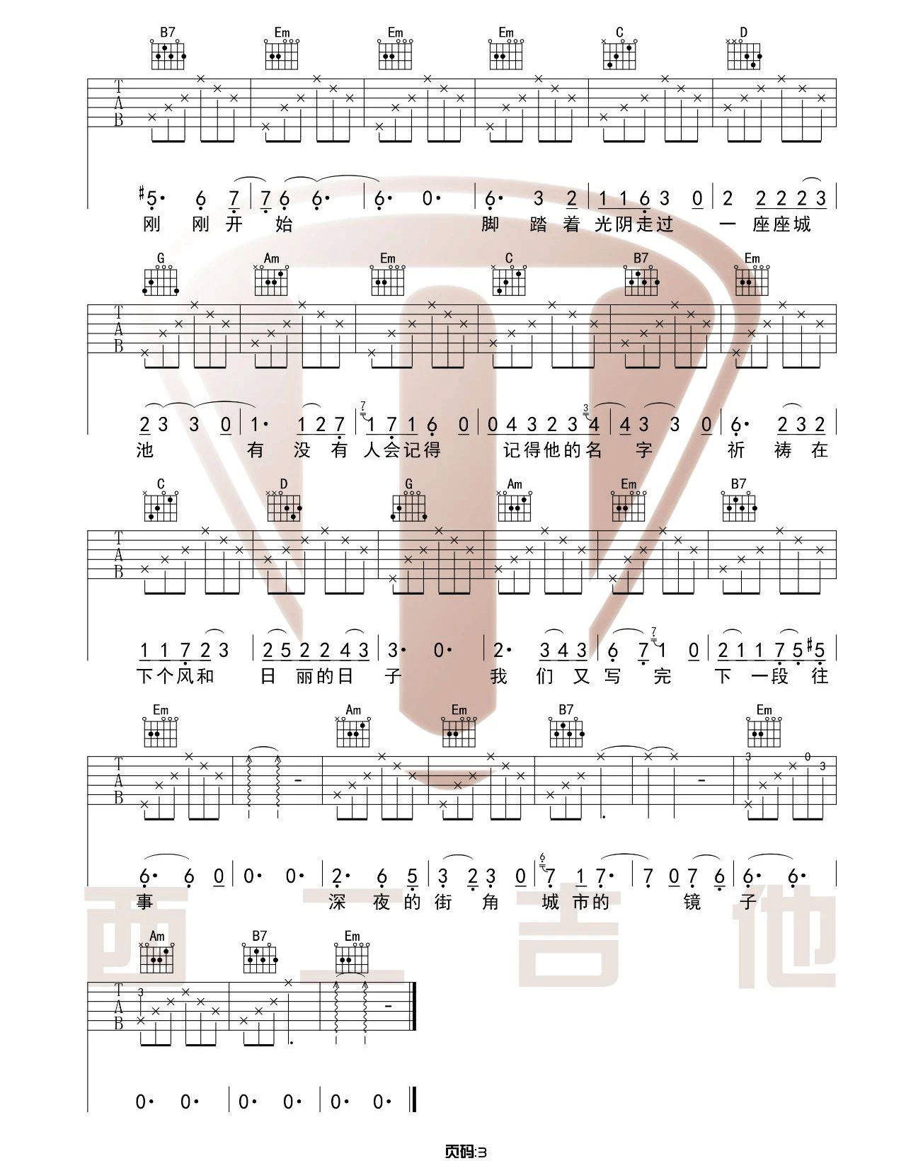 毛不易《深夜一角》吉他谱_G调指法原版吉他谱_吉他弹唱视频教学-图3