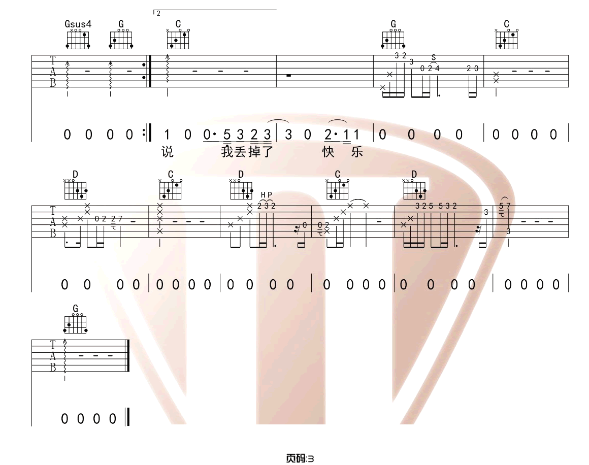 隔壁老樊《失乐》吉他谱_G调指法原版吉他谱_吉他弹唱视频教学-图3