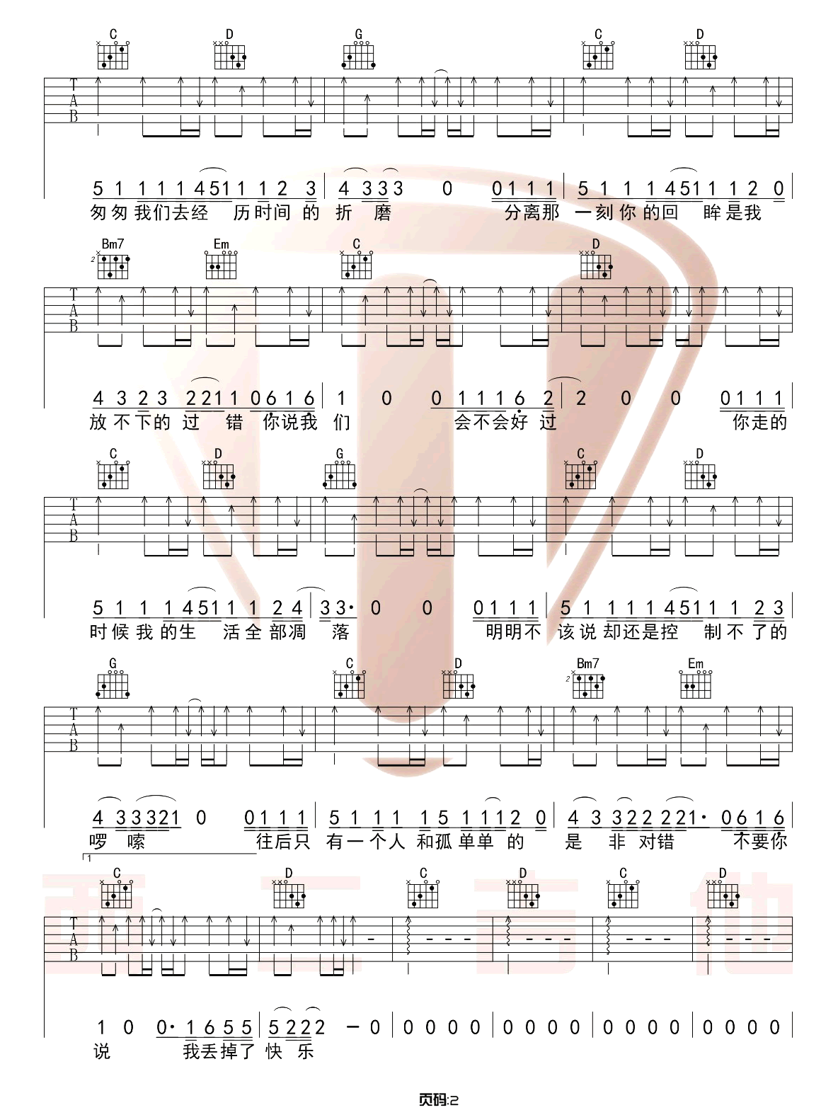 隔壁老樊《失乐》吉他谱_G调指法原版吉他谱_吉他弹唱视频教学-图2