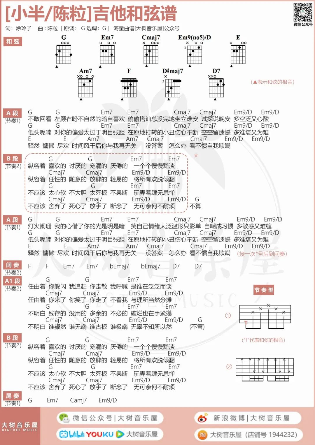 陈粒《小半》吉他谱_《小半》G调指法吉他谱_吉他弹唱视频教学-图6