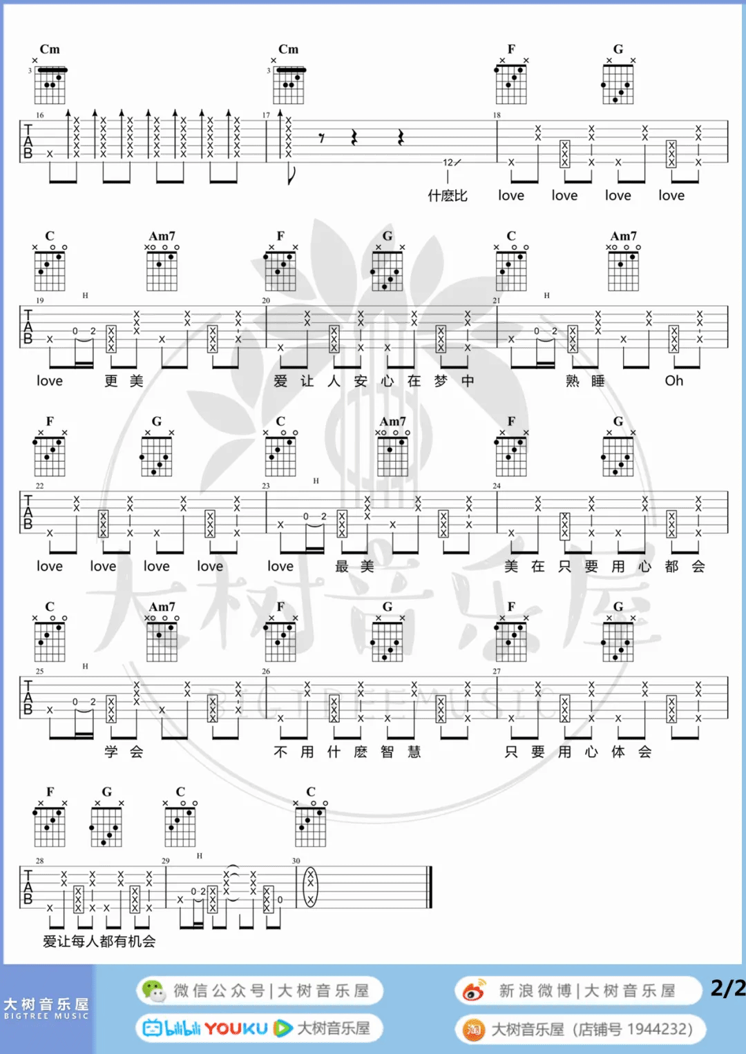 方大同《每个人都会》吉他谱_C调拍弦版吉他谱_吉他弹唱视频教学-图2