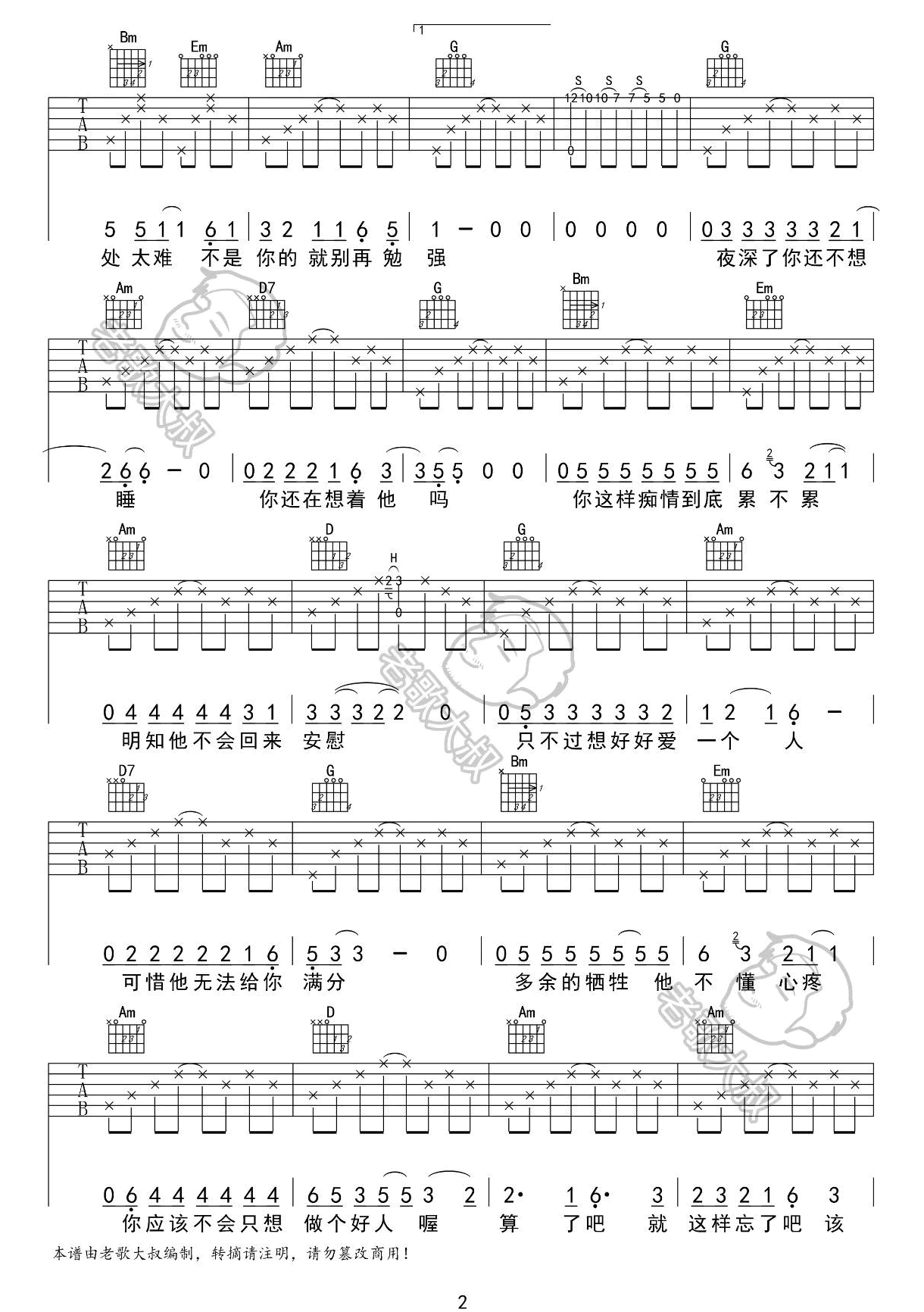 任贤齐《心太软》吉他谱_G调指法原版吉他谱_吉他弹唱视频教学-图2