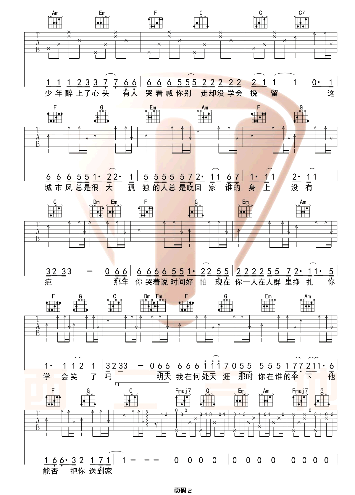 枯木逢春《这城市风总是很大》吉他谱_C调吉他谱_吉他弹唱视频教学-图2