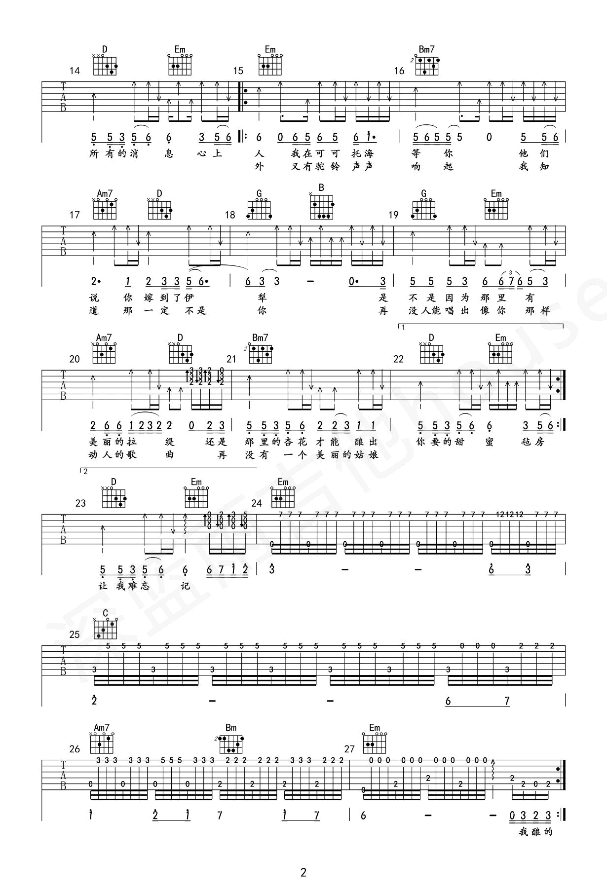 王琪《可可托海的牧羊人》吉他谱_G调原版吉他谱_吉他弹唱视频教学-图2