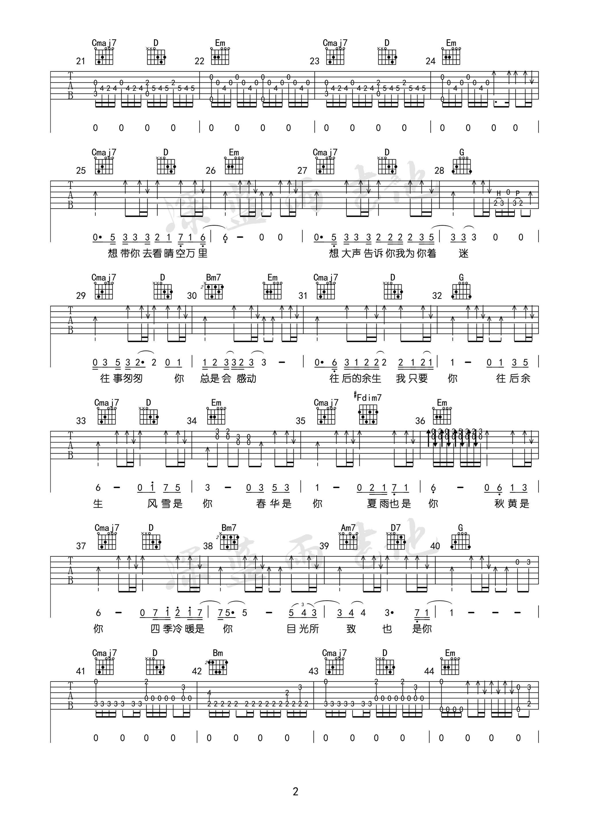 冯心怡《往后余生》吉他谱_G调指法原版吉他谱_吉他弹唱视频教学-图2