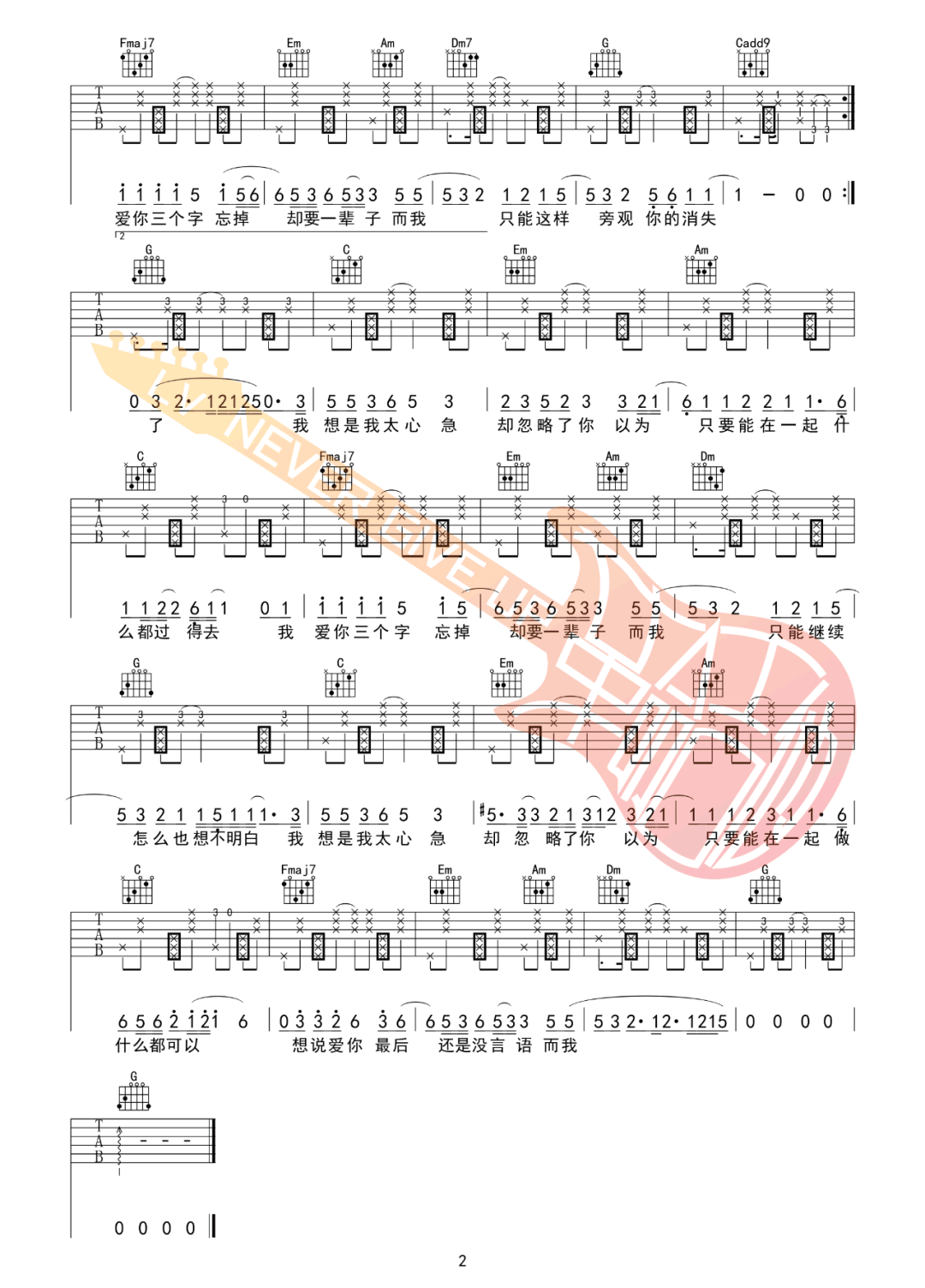 丁世光《瘦子》吉他谱_C调指法拍弦版吉他谱_吉他弹唱视频教学-图2