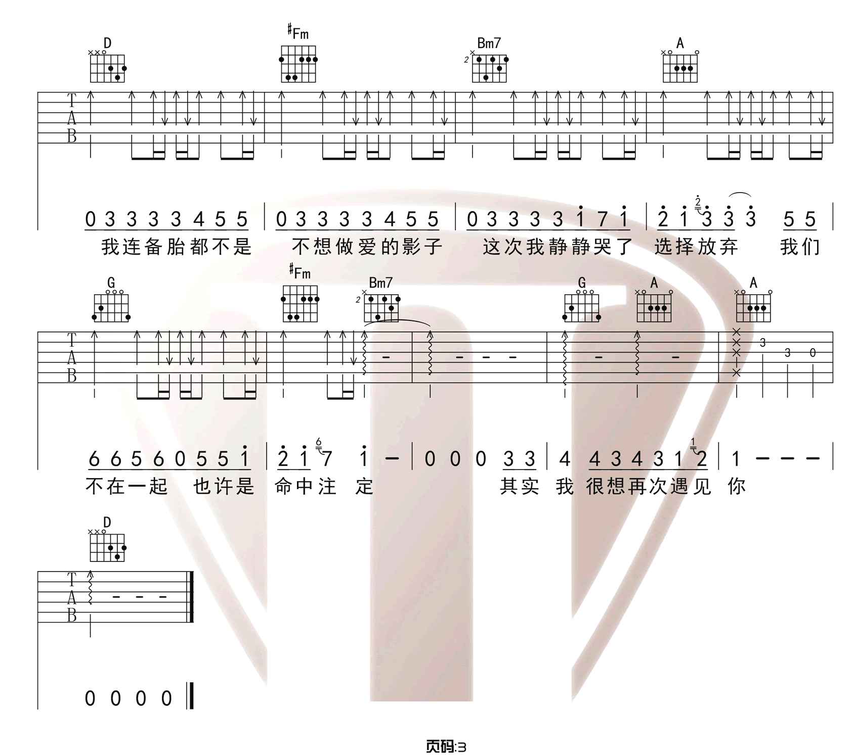 杨政宇《连备胎都不是》吉他谱_D调简单版吉他谱_吉他弹唱视频教学-图3