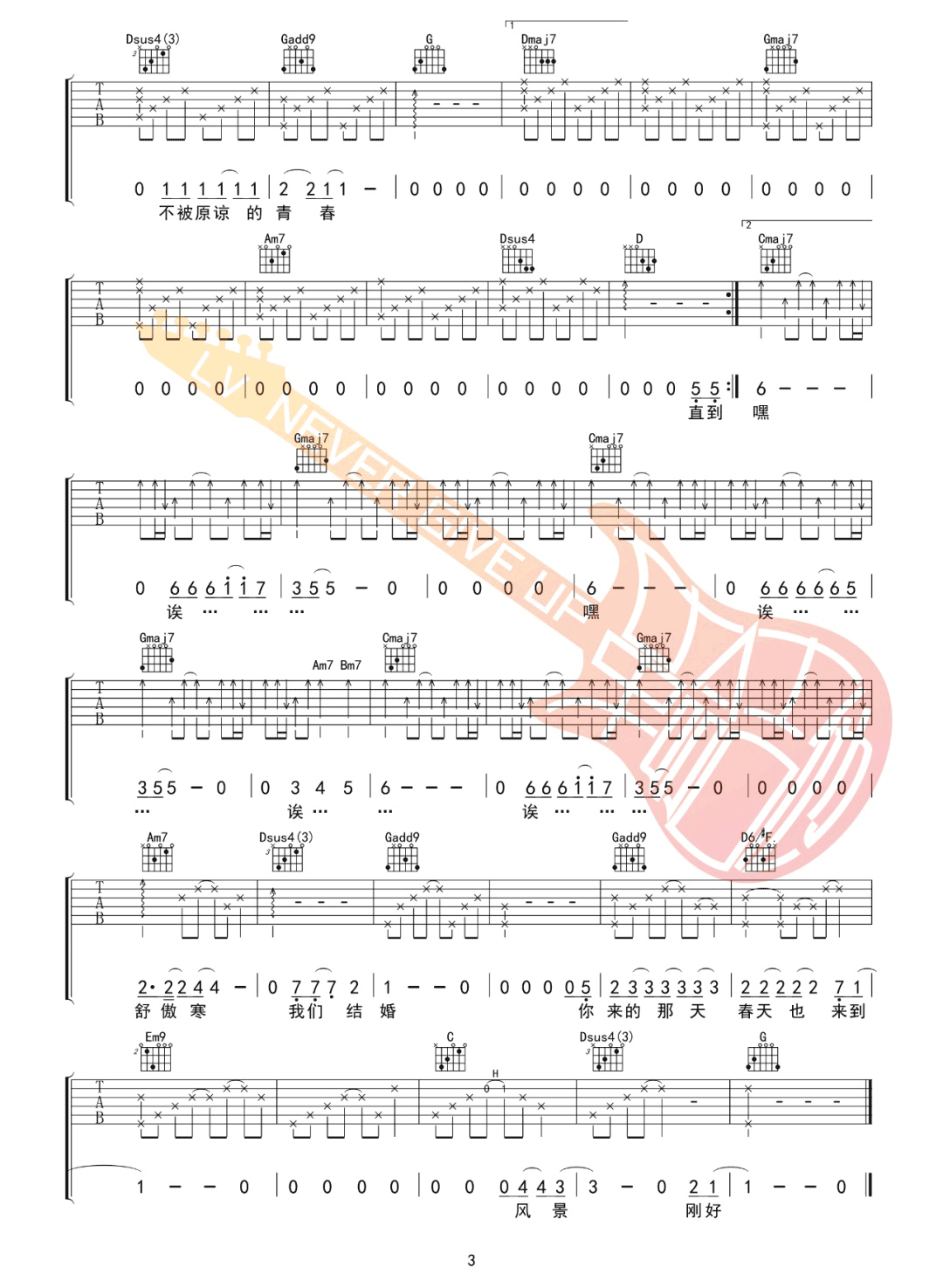 马頔《傲寒》吉他谱_G调指法原版吉他谱_吉他弹唱视频教学-图3