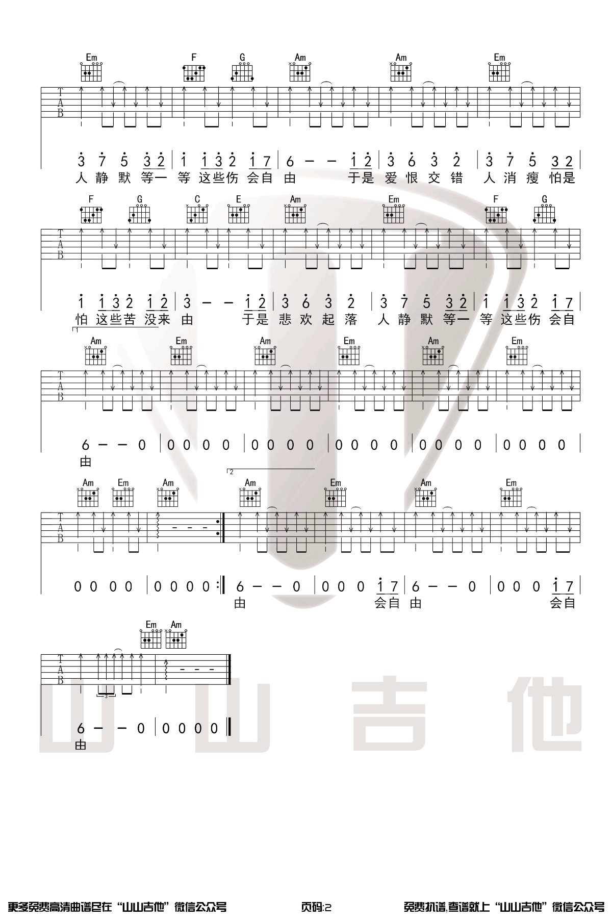 张雨生《口是心非》吉他谱_C调指法原版吉他谱_吉他弹唱视频教学-图2