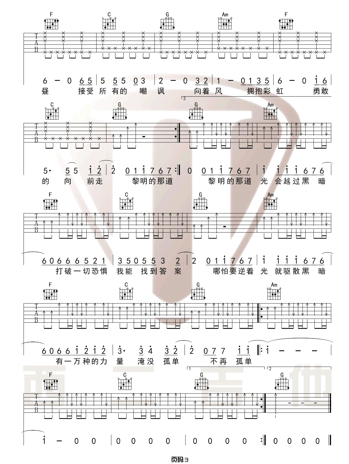 阿冗《你的答案》吉他谱_C调指法原版吉他谱_吉他弹唱视频教学-图3